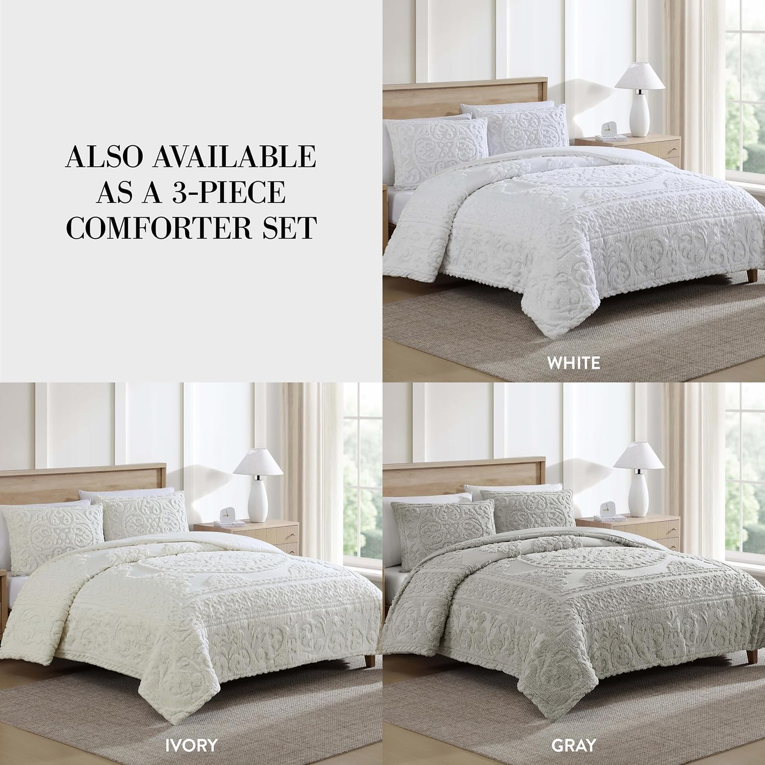 Beatrice Home Fashions Medallion Chenille Bedspread King Gray