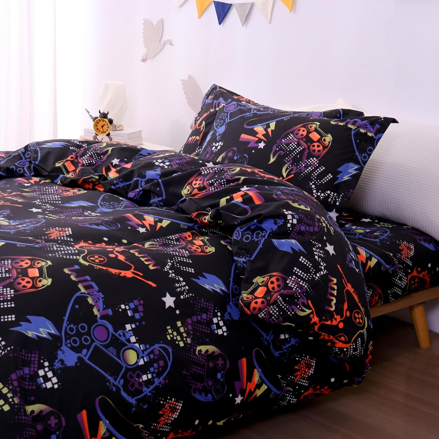 JSD Black Gamer Kids Duvet Cover Set Twin Size