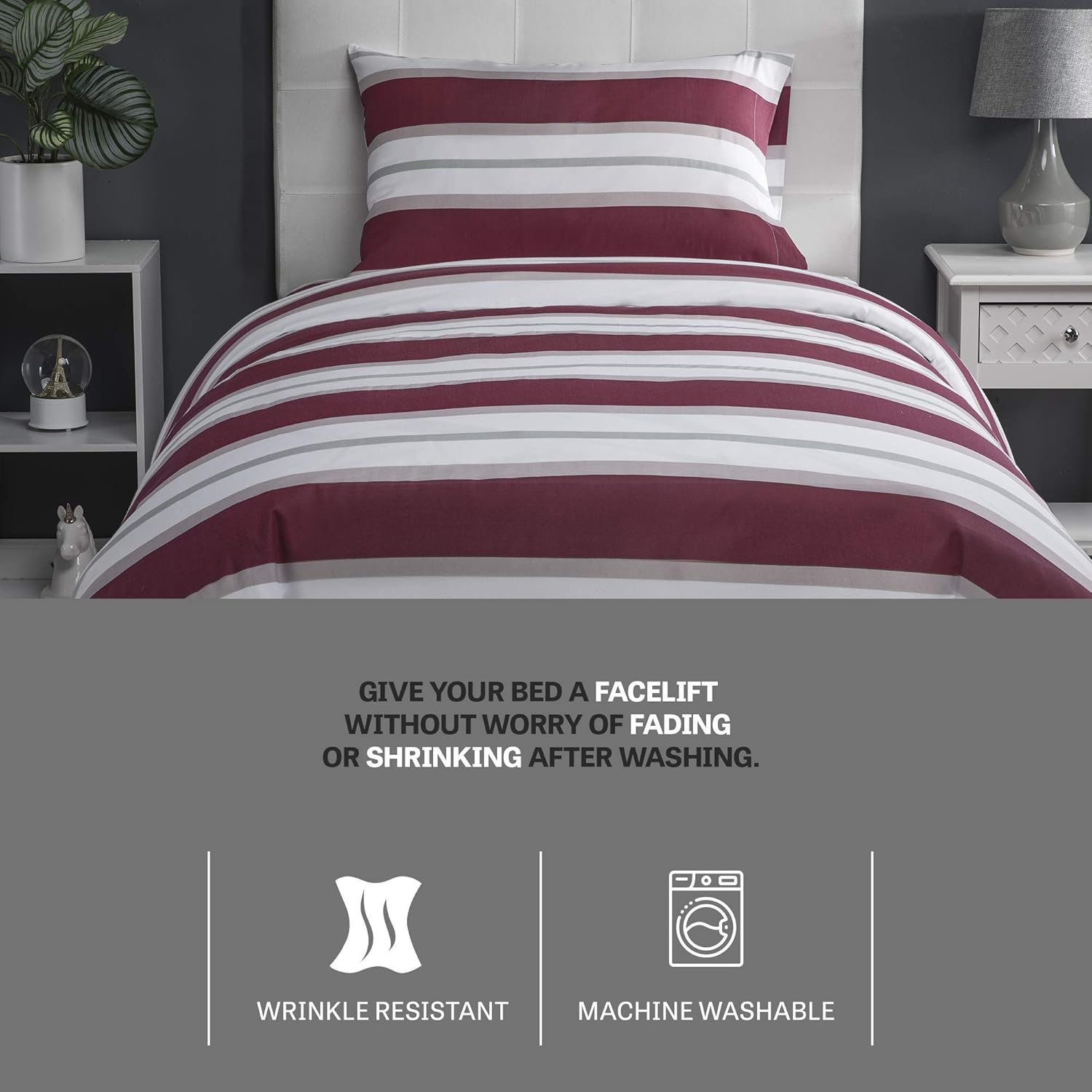 XLNT Twin Size Striped Rose Bedding Set 6 Piece