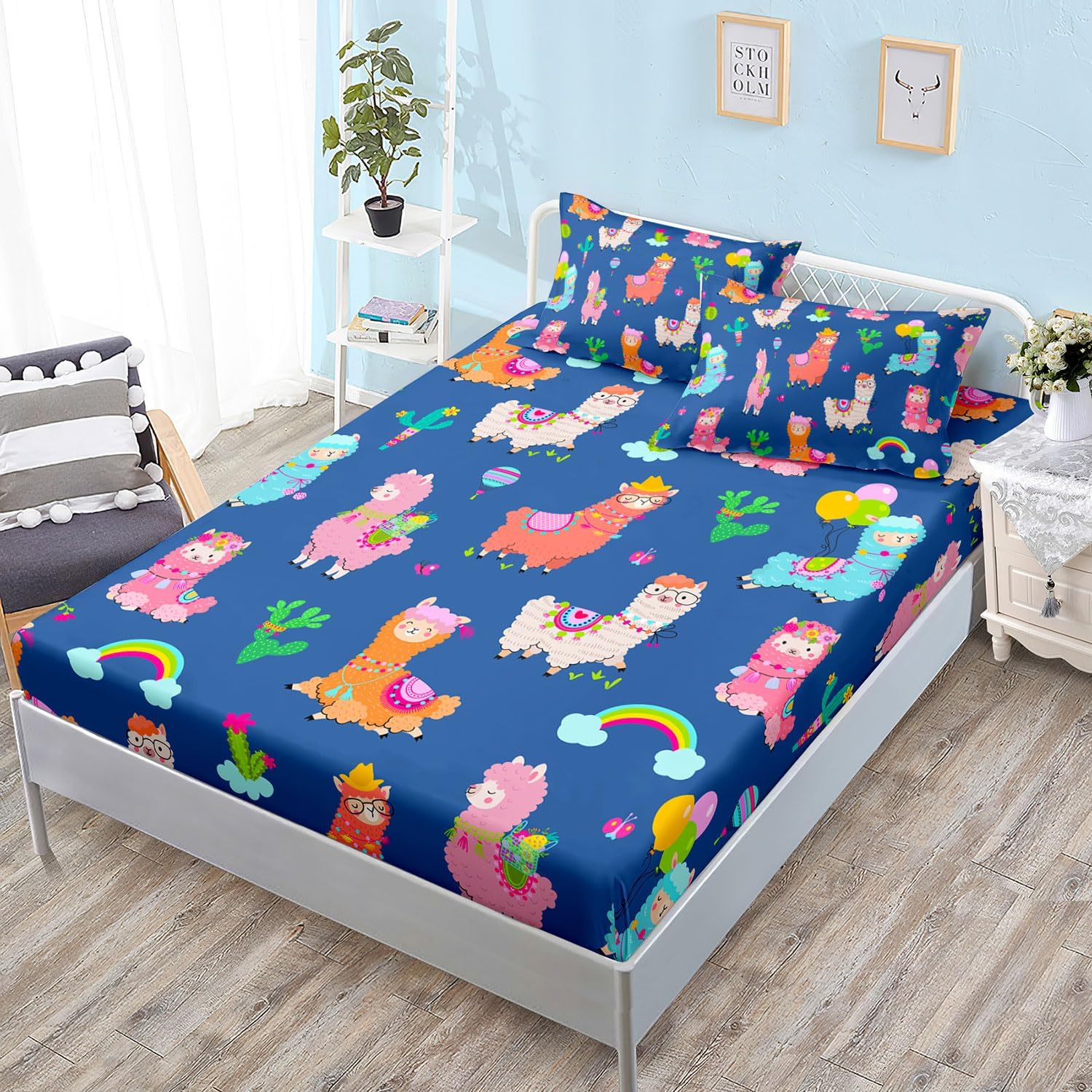 HOSIMA Kids Llama Fitted Sheet 15 Inch