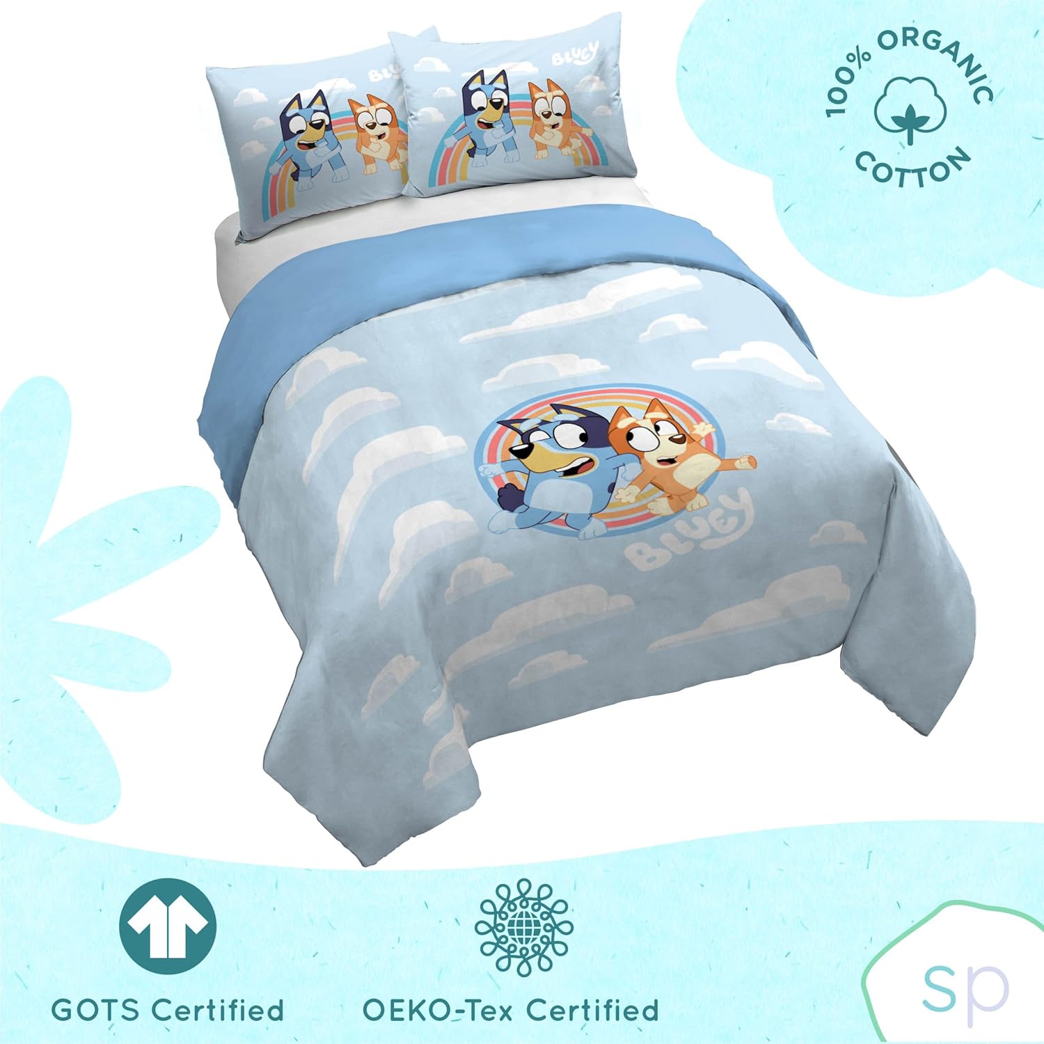 Saturday Park Bluey Rainbow Clouds Duvet Set