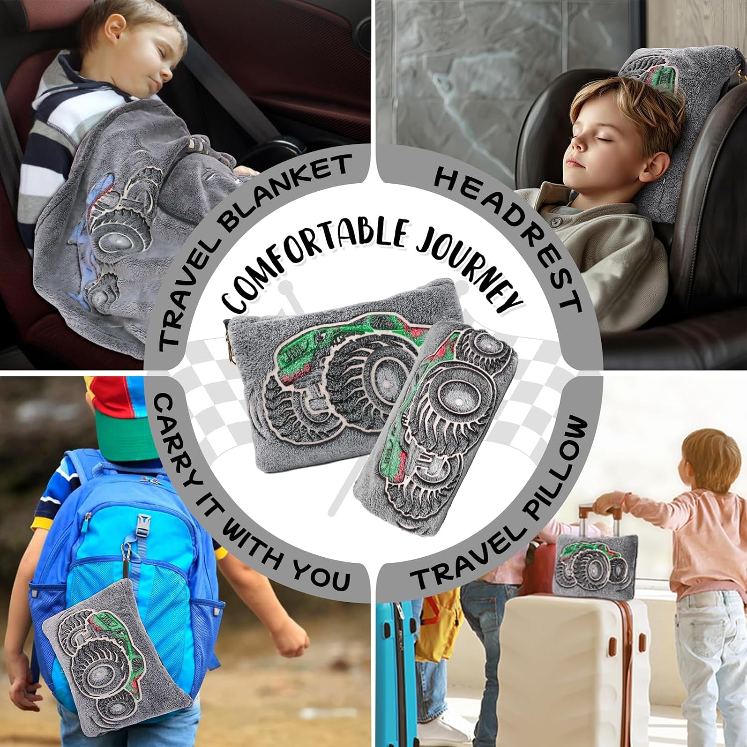 HWING Glow in the Dark Truck Travel Blanket Pillow