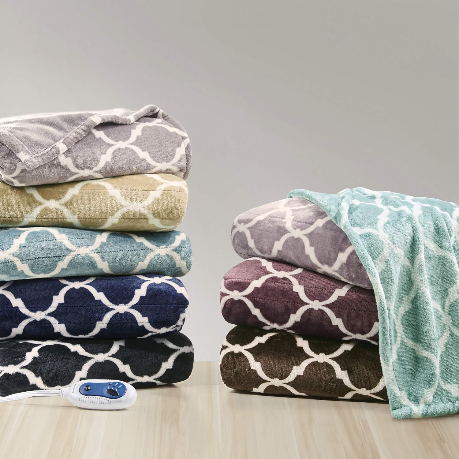 Beautyrest Ogee Printed Plush Electric Throw Blanket