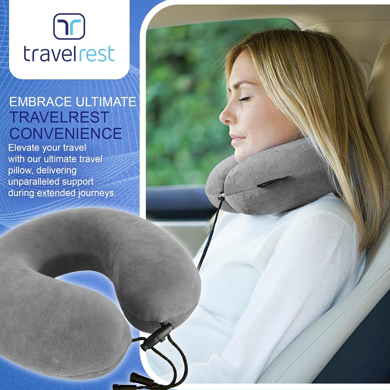 Travelrest Travel Essential Neck Pillow - Memory Foam and Washable Cover