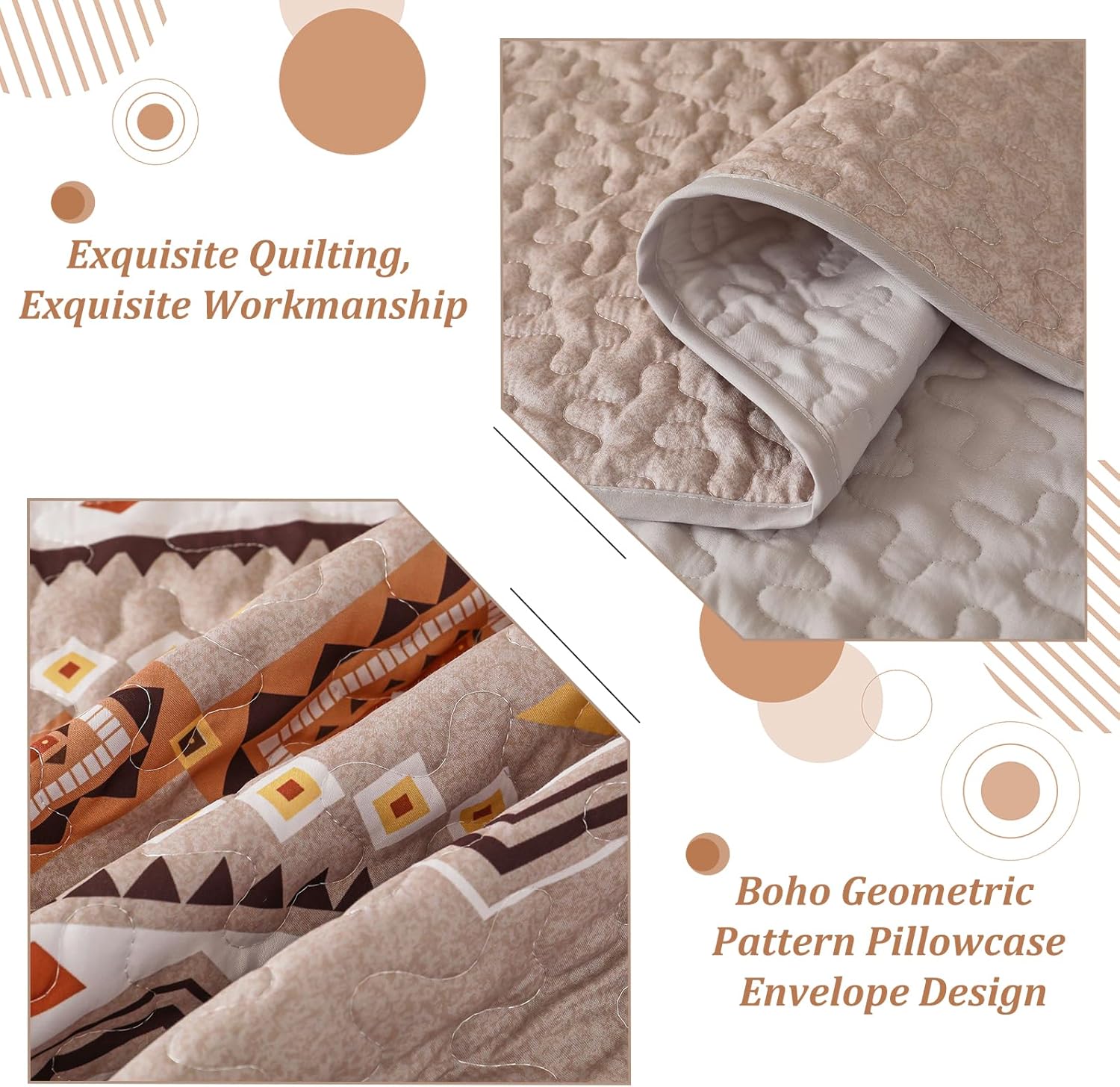 WONGS BEDDING Boho Beige Quilt Set King Size 1