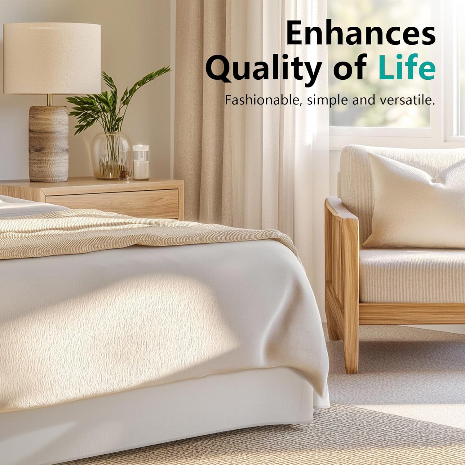 WVM Soft Quadruple Pleated Bed Skirt for Queen Bed