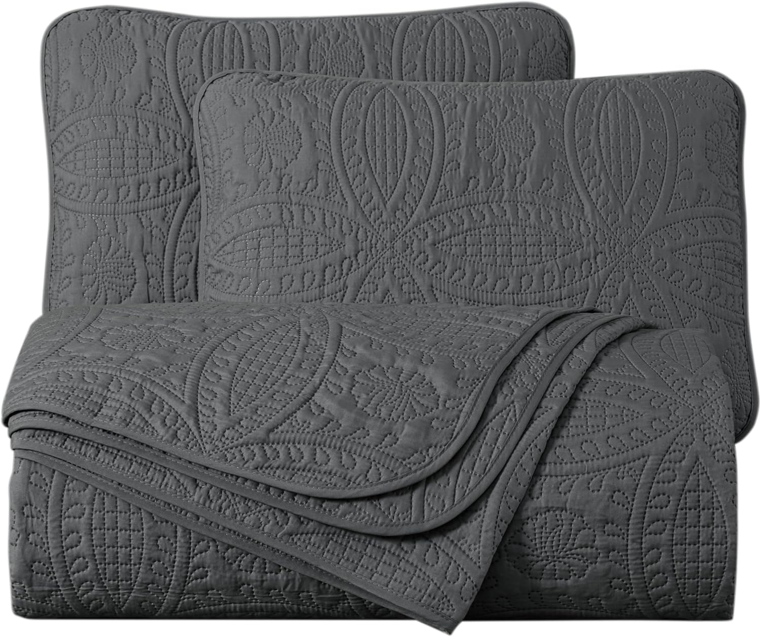 Chezmoi Austin 3-Piece Oversized Bedspread Set Queen Charcoal 1