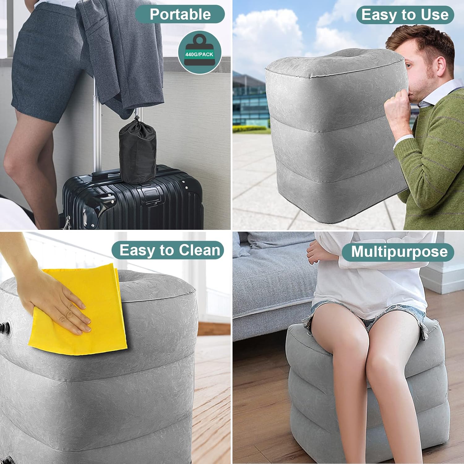Eschen Inflatable Travel Foot Rest Pillow 2PK Grey