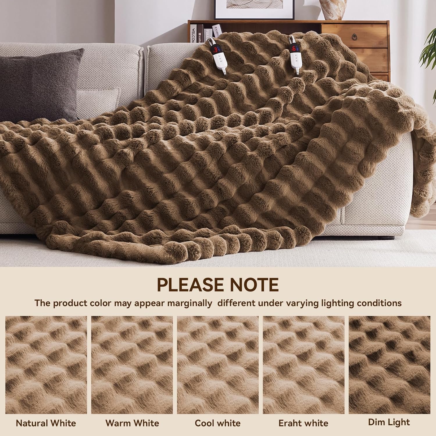Anysay Heated Blanket Throw 6 Hours Auto-Off 10 Heat Levels Brown