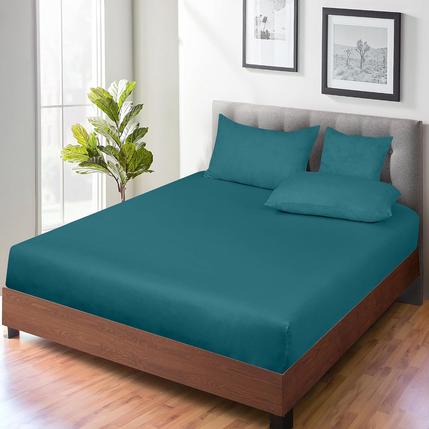 ROYALE LINENS 300 Thread Count King Fitted Sheet - Super Soft Deep Pocket Teal