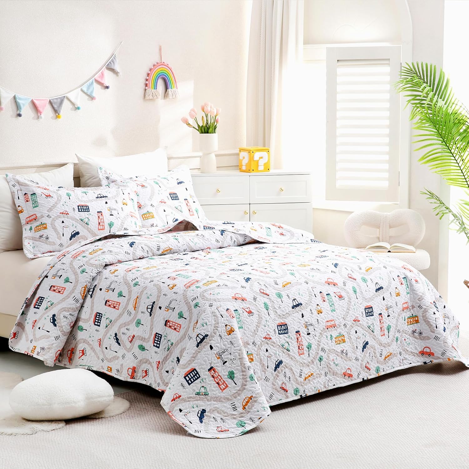 JSD Kids Quilt Set FullQueen Soft Lightweight Summer Bedspread with Pillow Shams