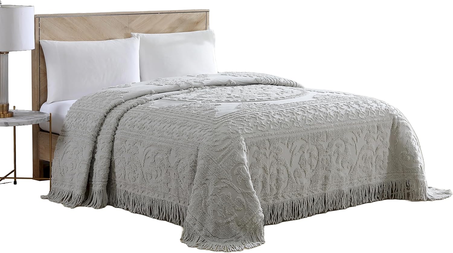 Beatrice Home Fashions Medallion Chenille Bedspread King Gray