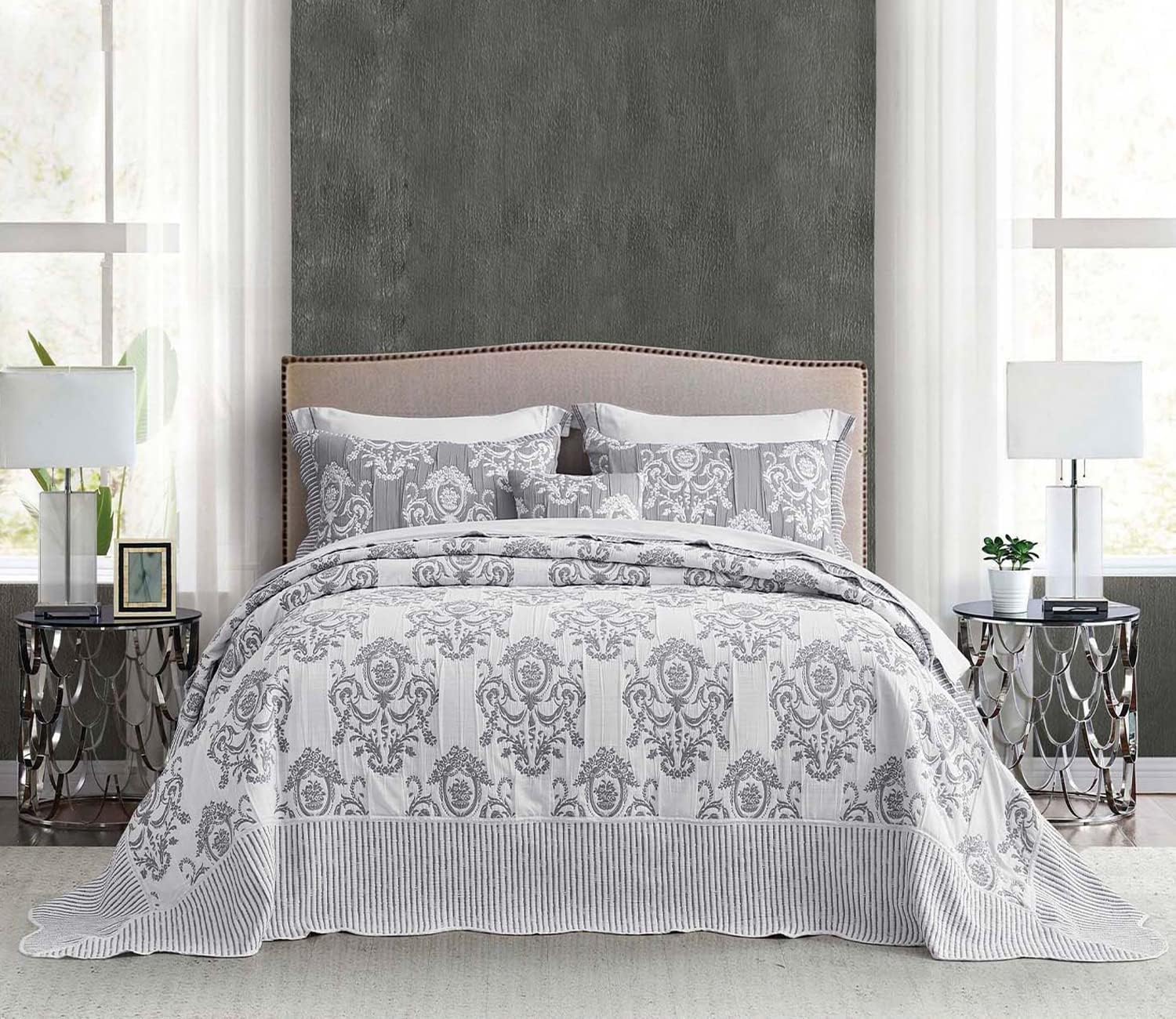 HZ HY Oversized King Bedspread 138x122 Grey Jacquard