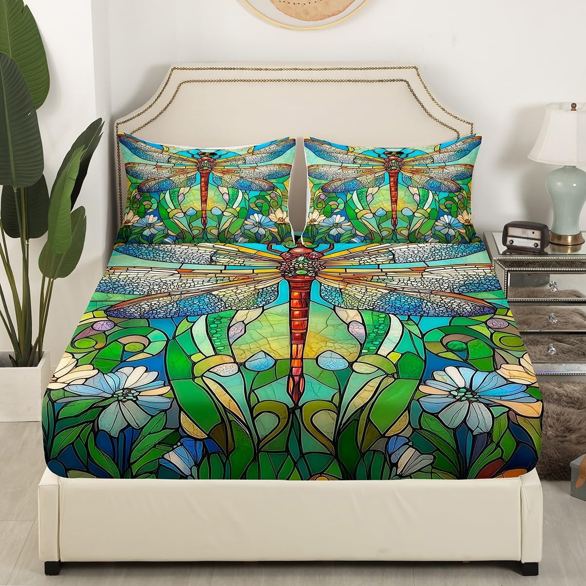 Jejeloiu Dragonfly Kids Bed Sheet Set Twin Size