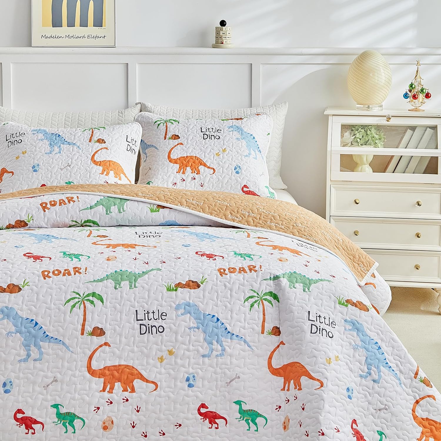 Joyreap 3-Piece Cotton Quilt Set with Dinosaurs Design