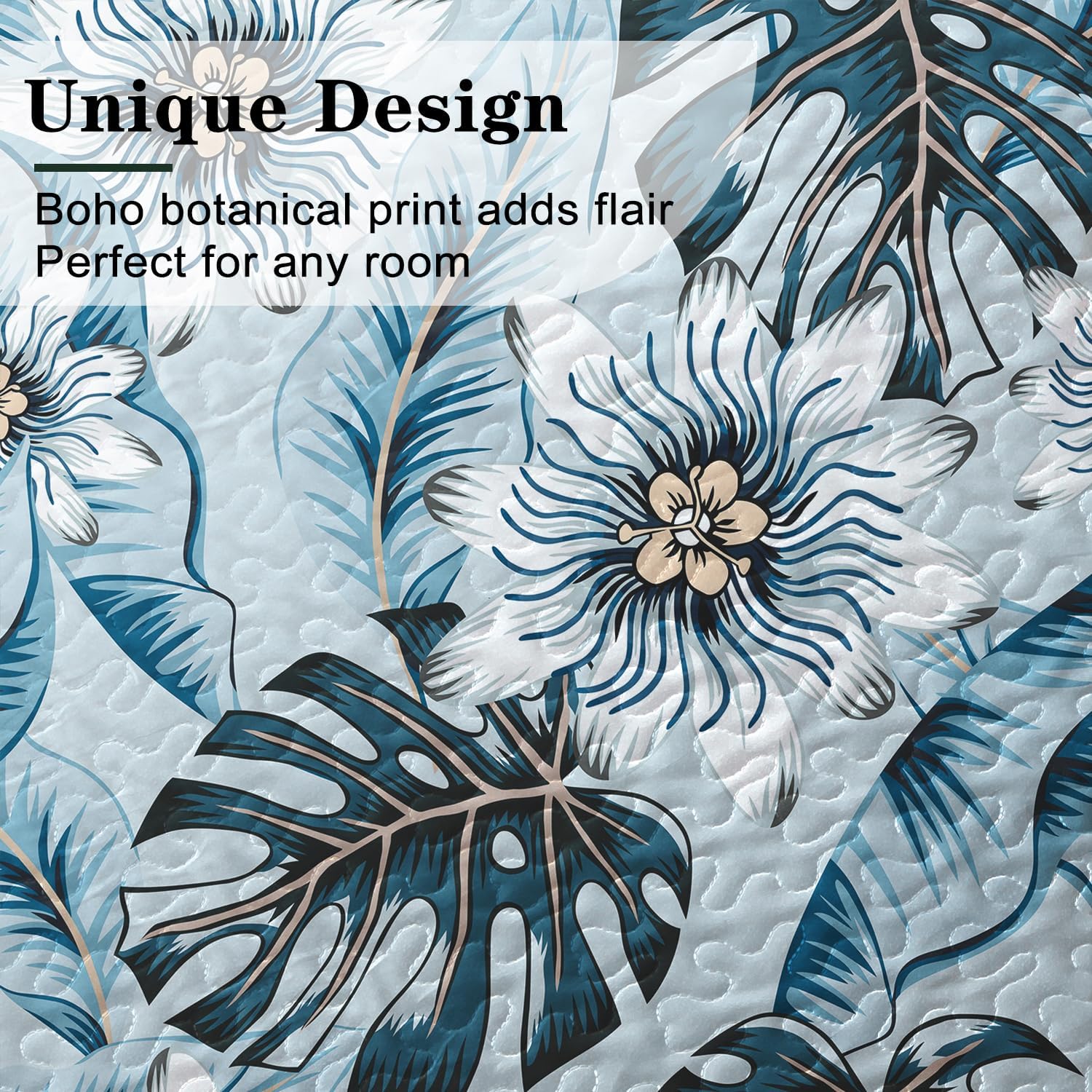 Yogeneg Light Blue Botanical King Quilt Set 3 Piece