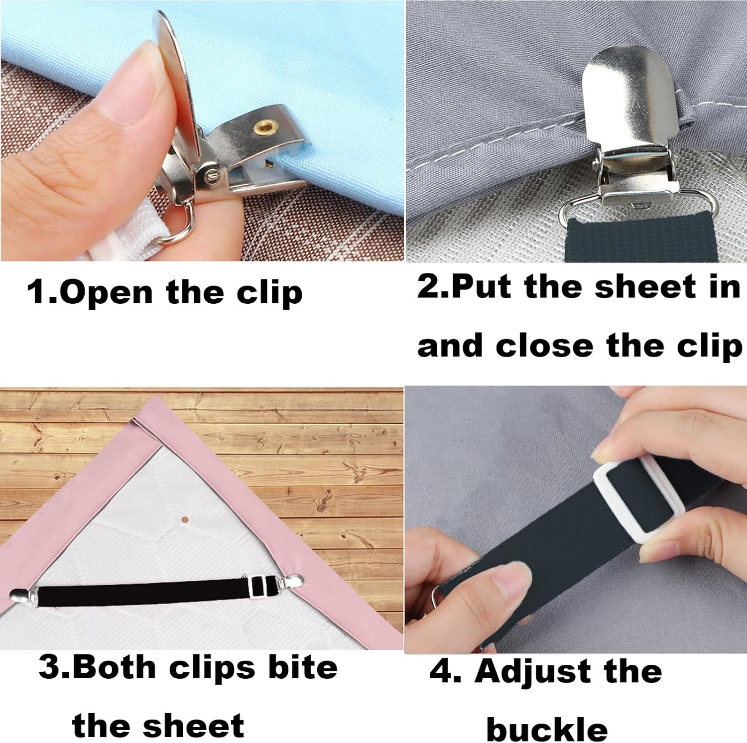 10 pcs Adjustable Sheet Straps with Elastic Bands - White