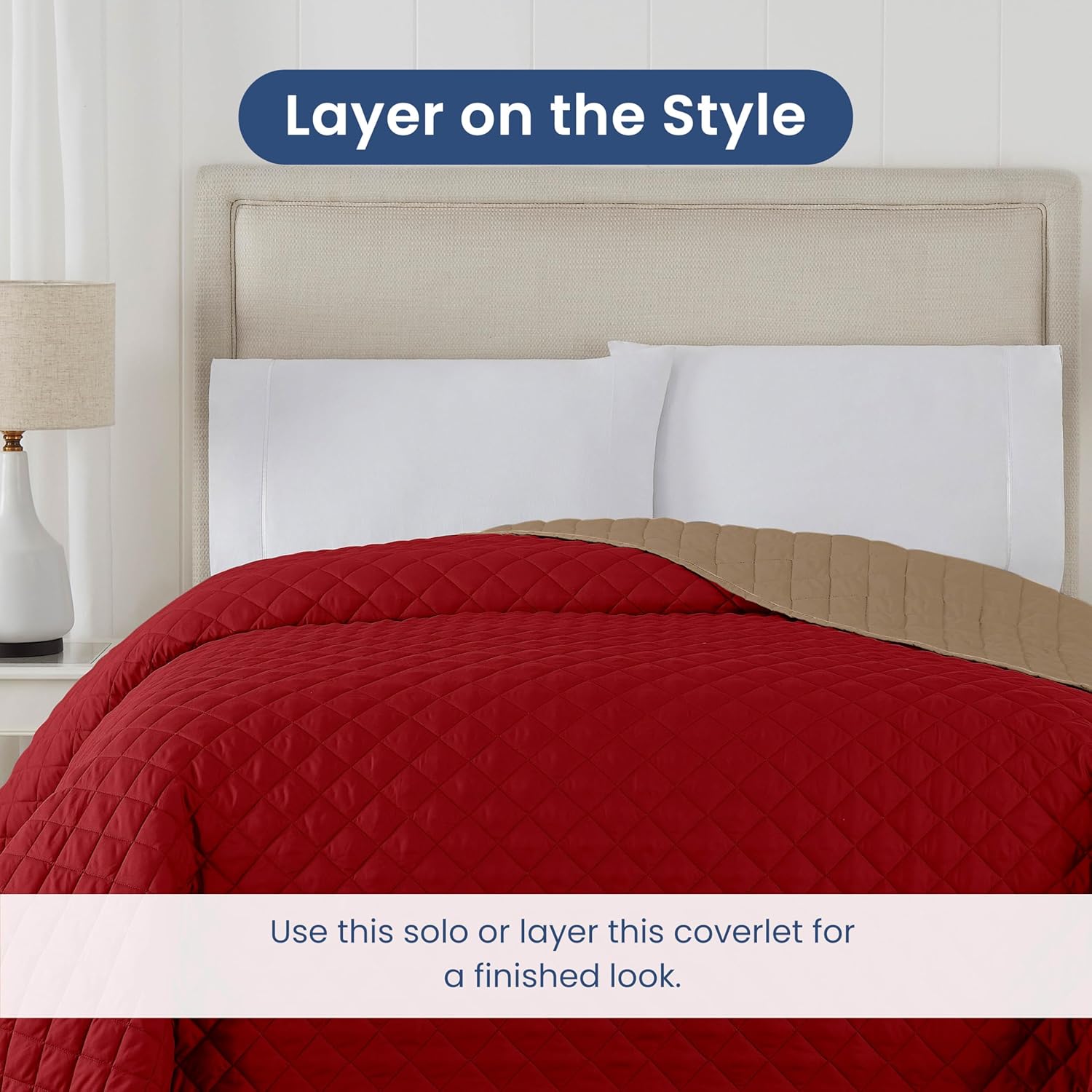 Martex Reversible Coverlet Full Queen Bedding KhakiRed