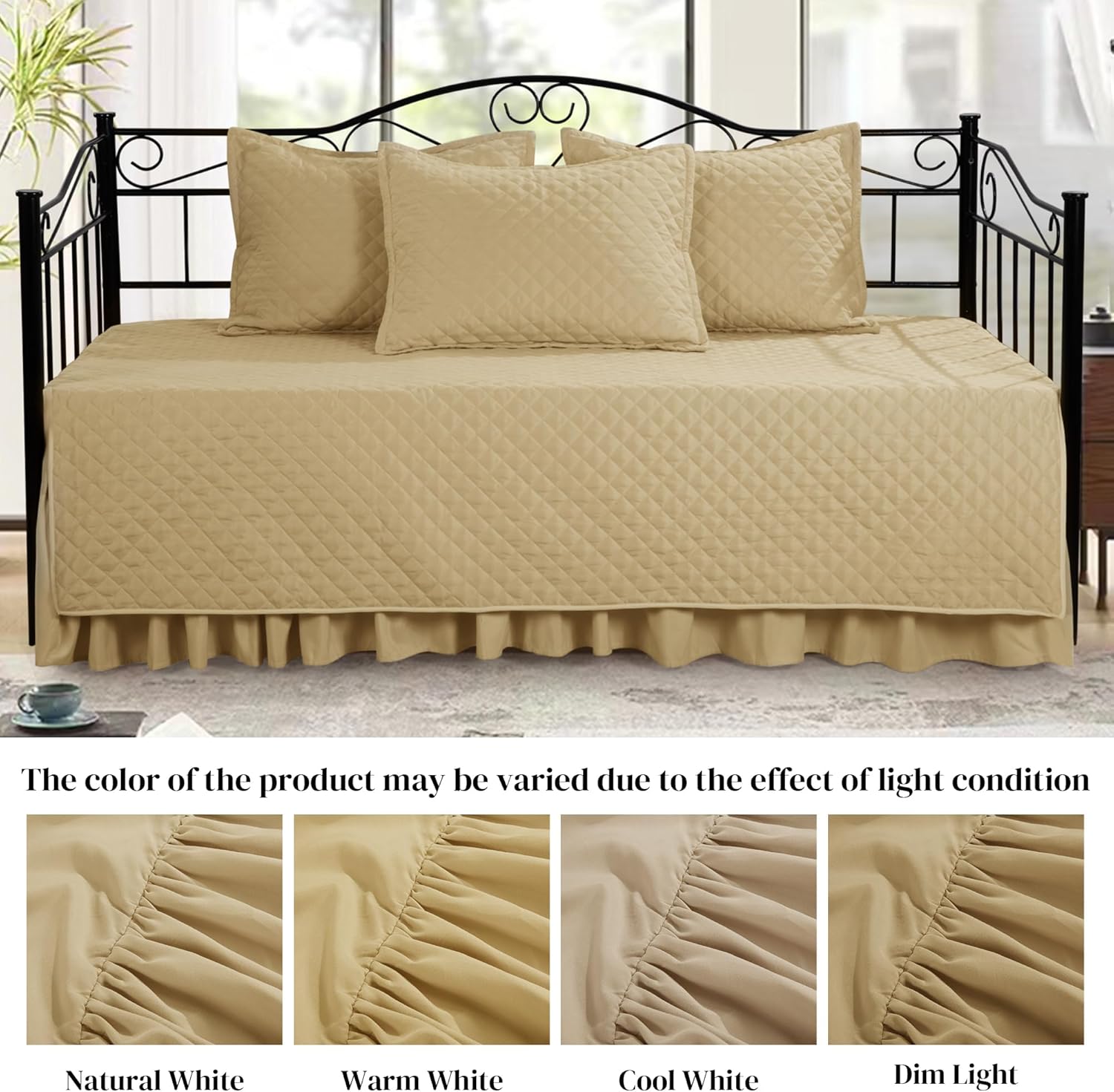 HOMBYS Daybed Cover Set - Diamond Stitched Microfiber 5 Pieces Beige
