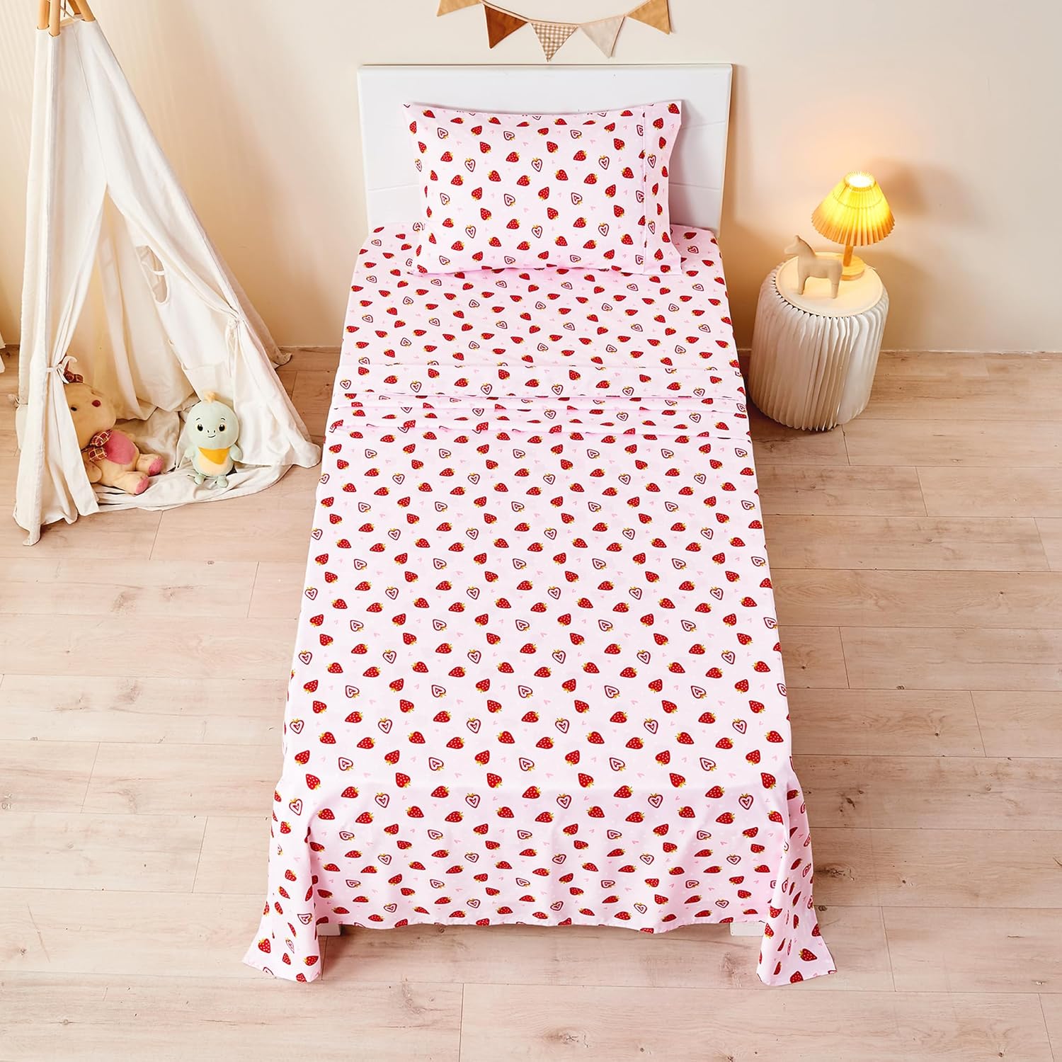 Pink Strawberry Kids Sheet Set Twin 3 Pcs Microfiber