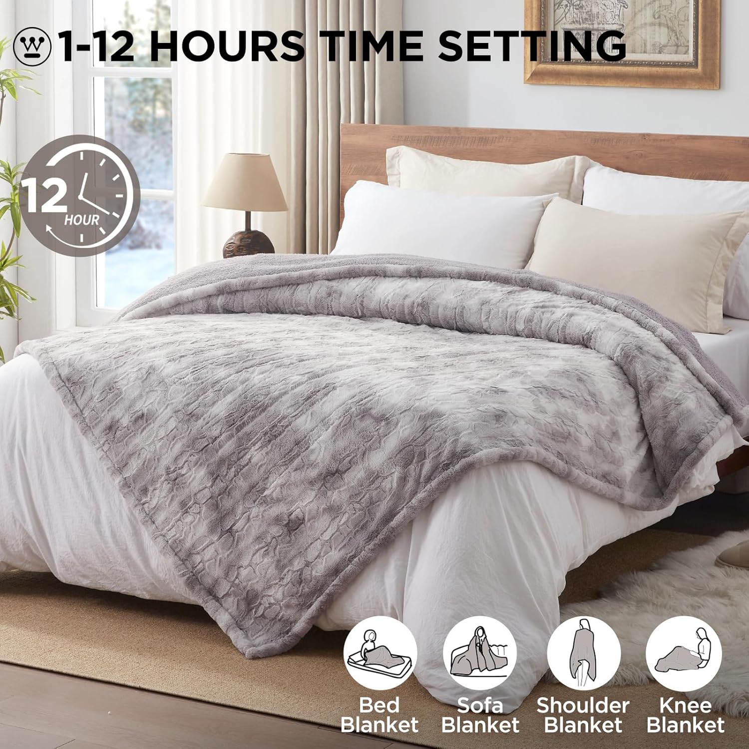 Westinghouse Electric Blanket Queen with Faux Fur and 10 Heat Levels