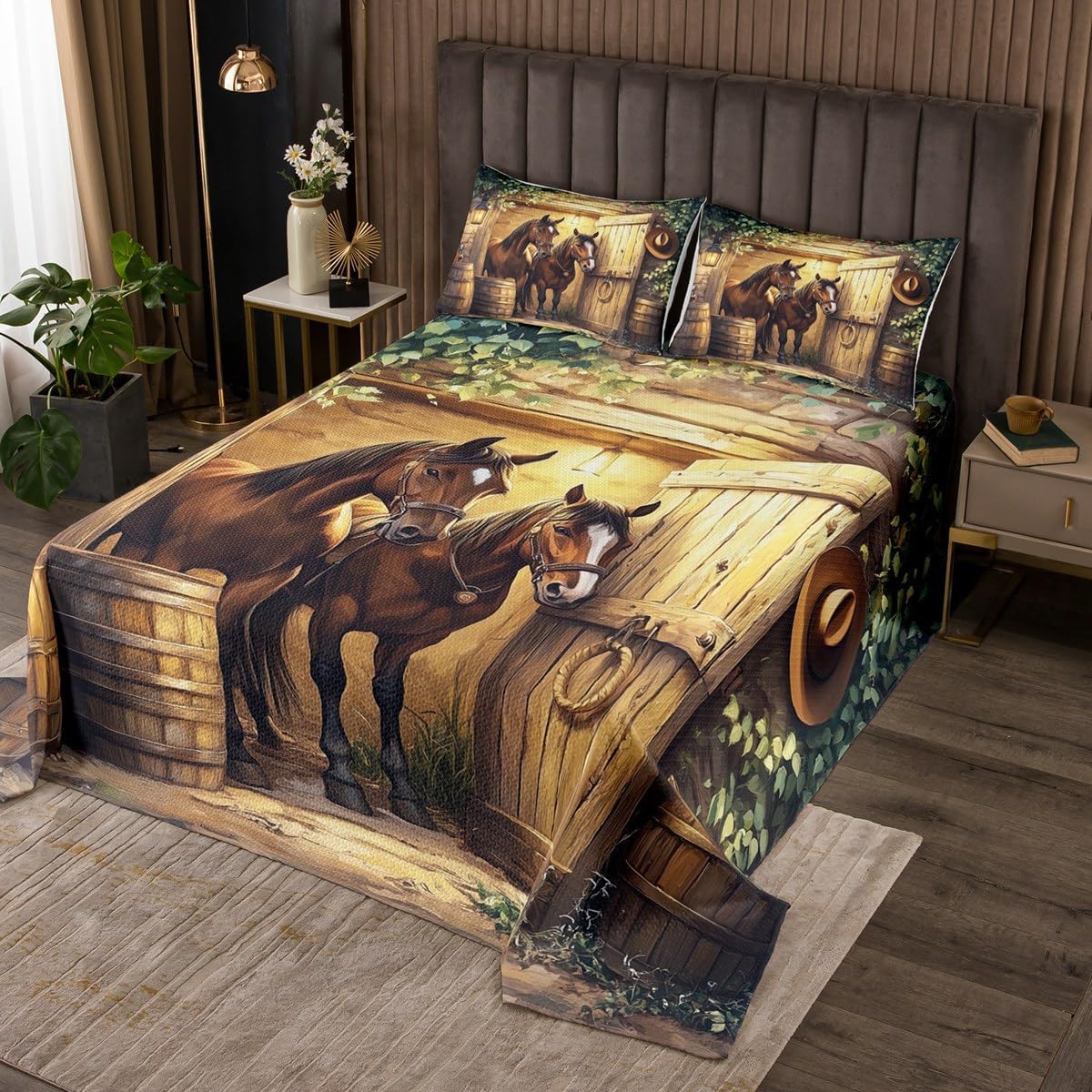 Castle Fairy 3D Horse Bedspread Queen Size 3Pcs Set