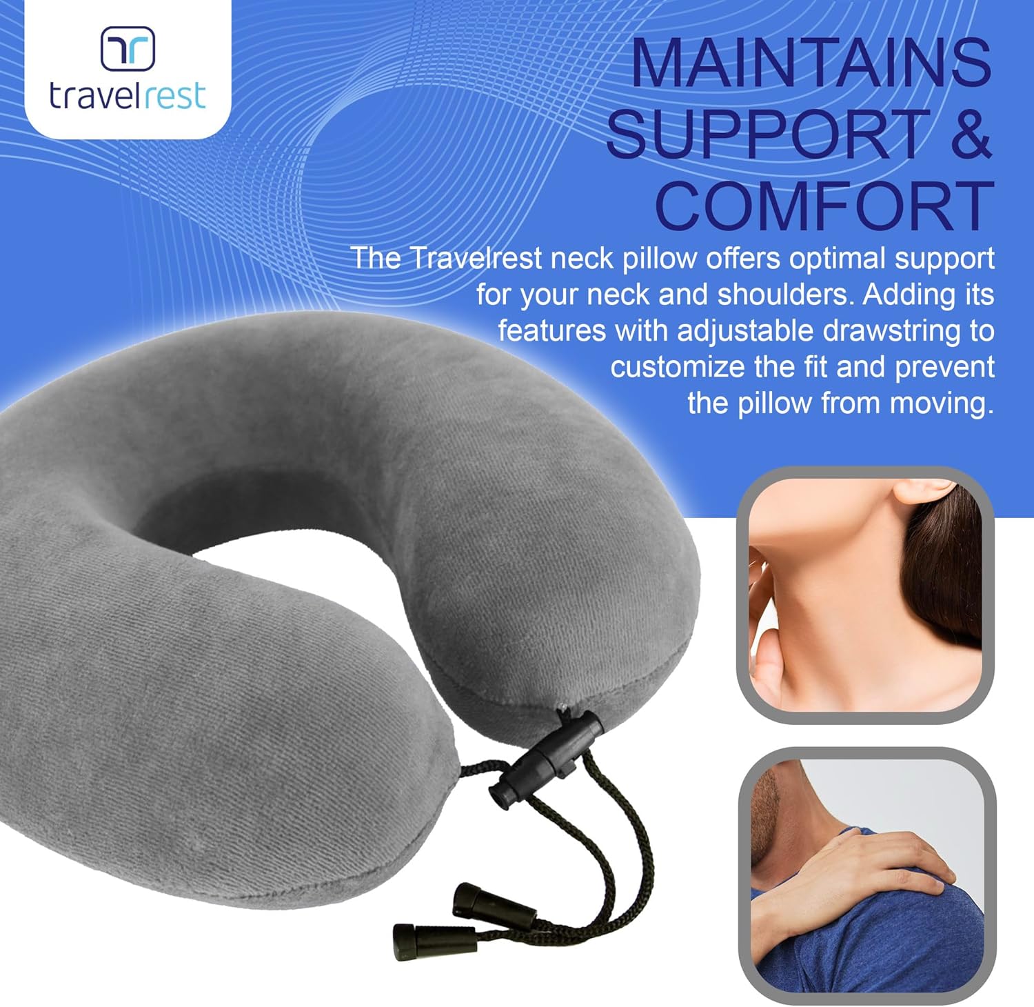 Travelrest Travel Essential Neck Pillow - Memory Foam and Washable Cover