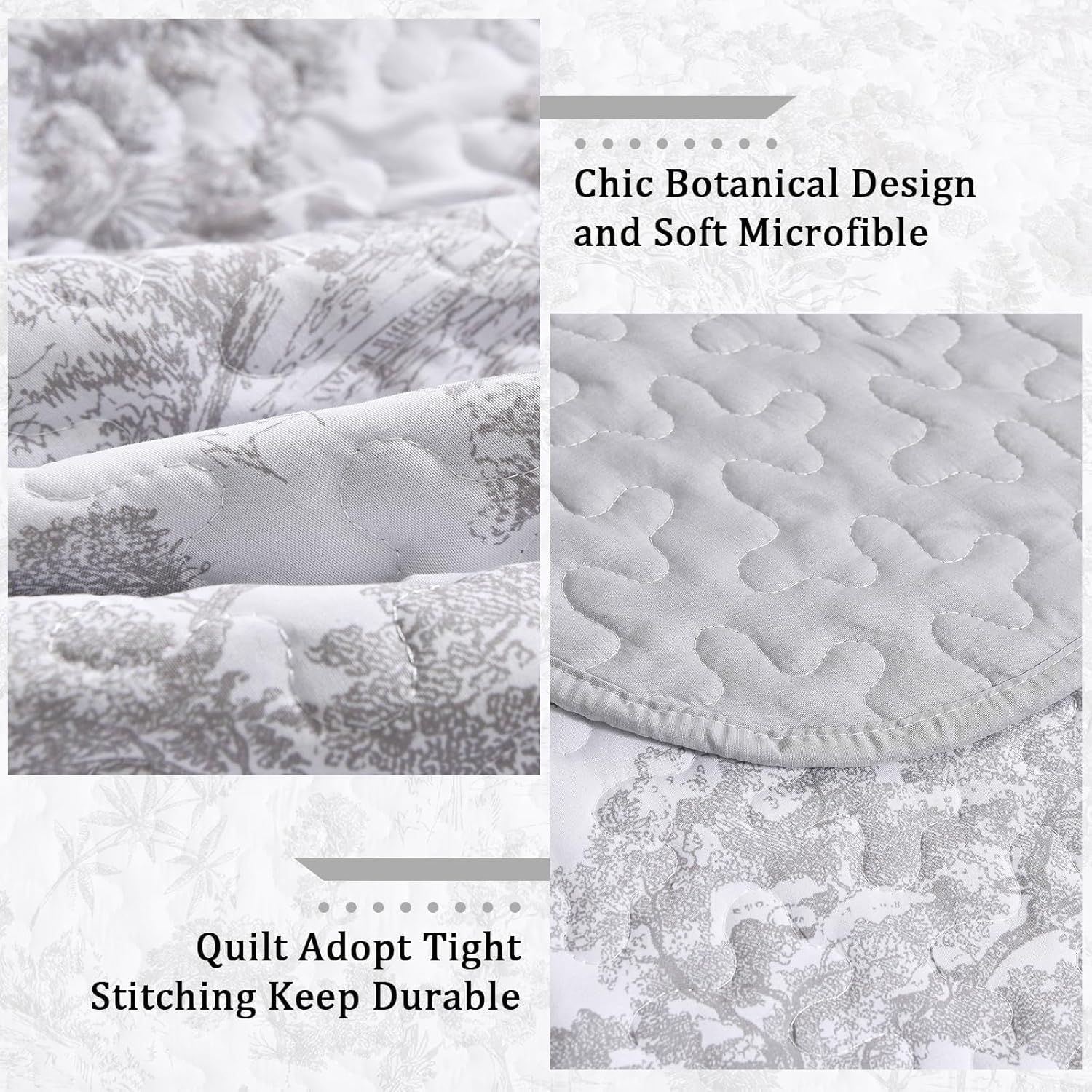 WONGS BEDDING Grey Reversible Quilt Set 3 Piece Full Size
