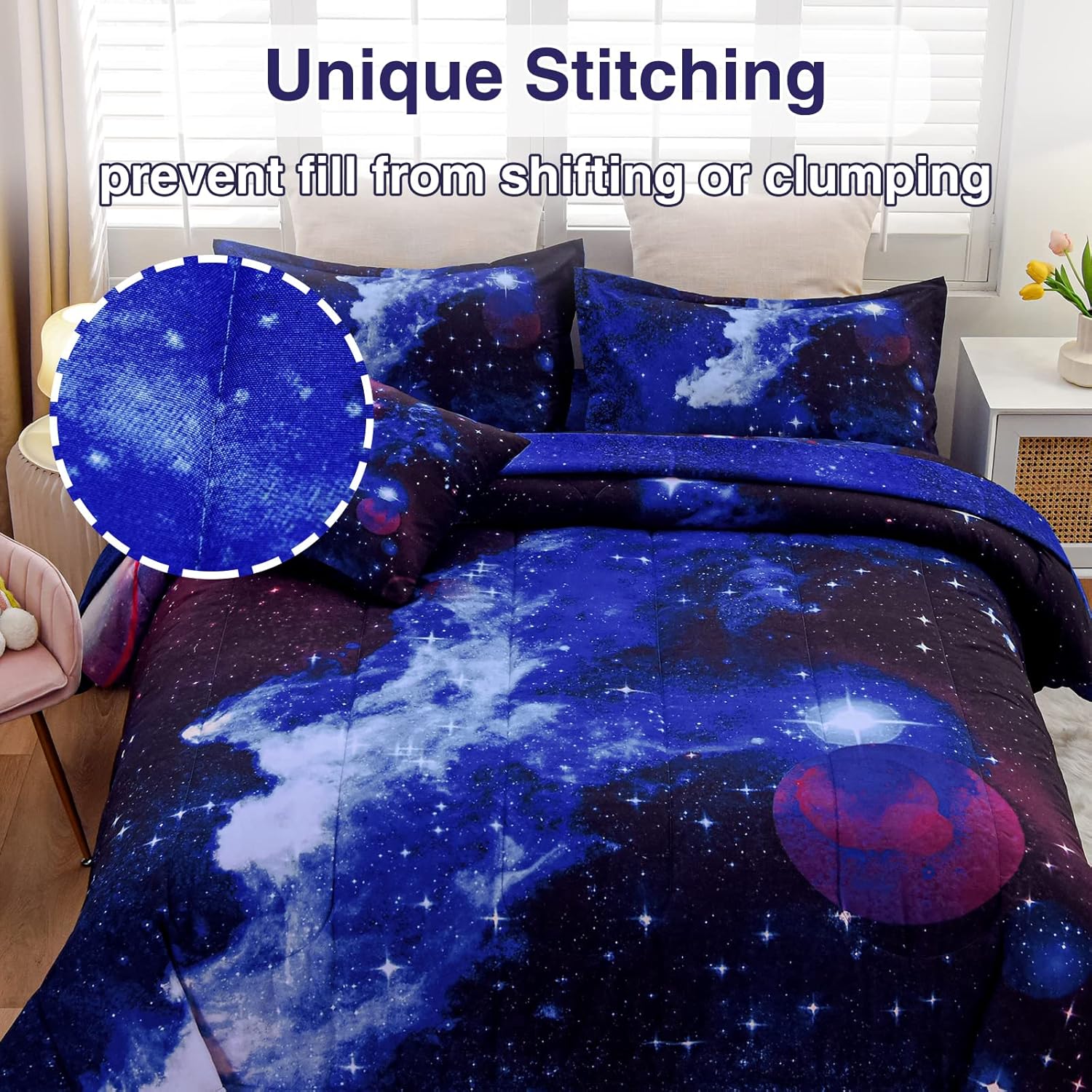 A Nice Night Galaxy 6Pcs Comforter Set for Kids Adults