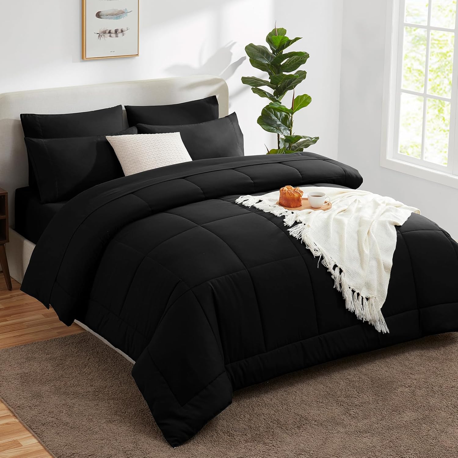 CozyLux Twin Comforter Set Black 5 Pieces