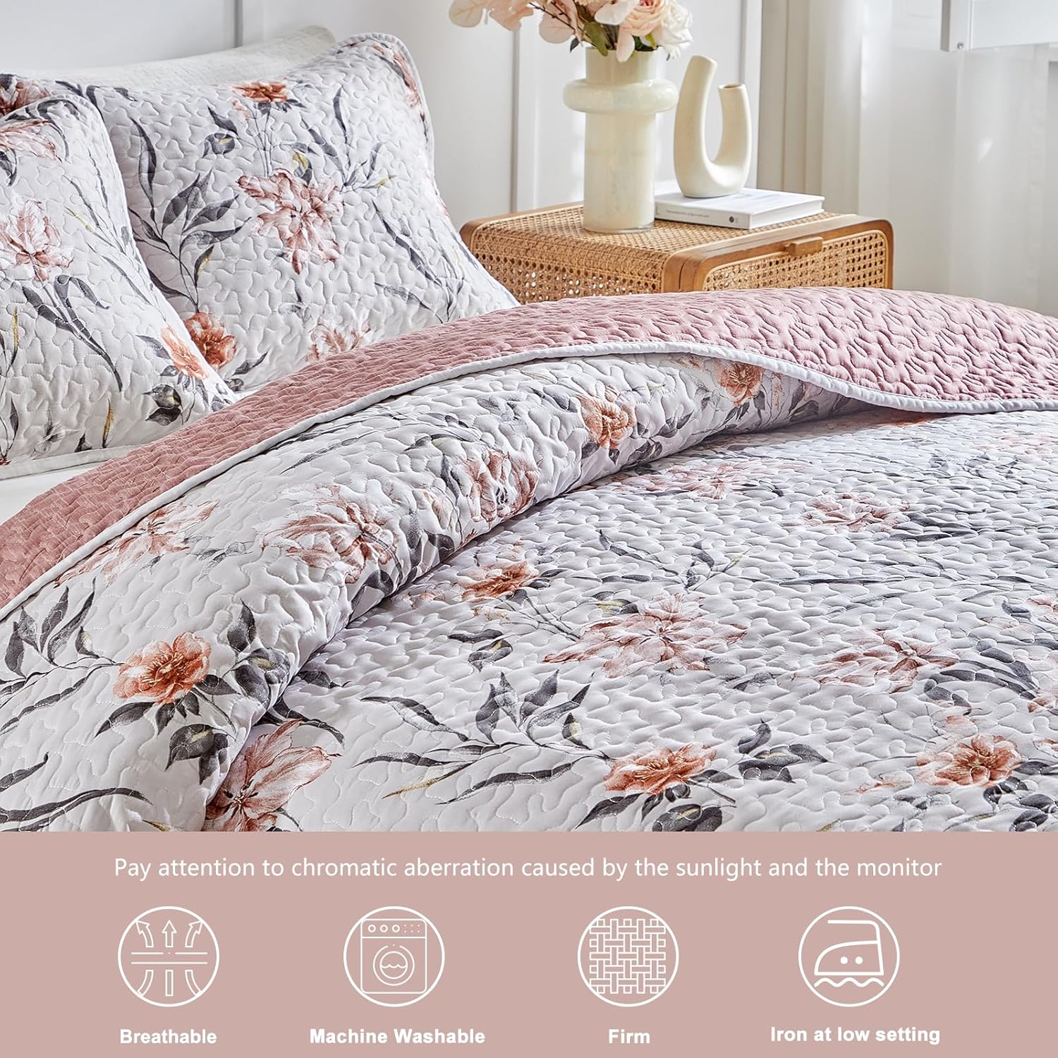 Shxime Floral Quilt Set 3 Pieces Queen Size