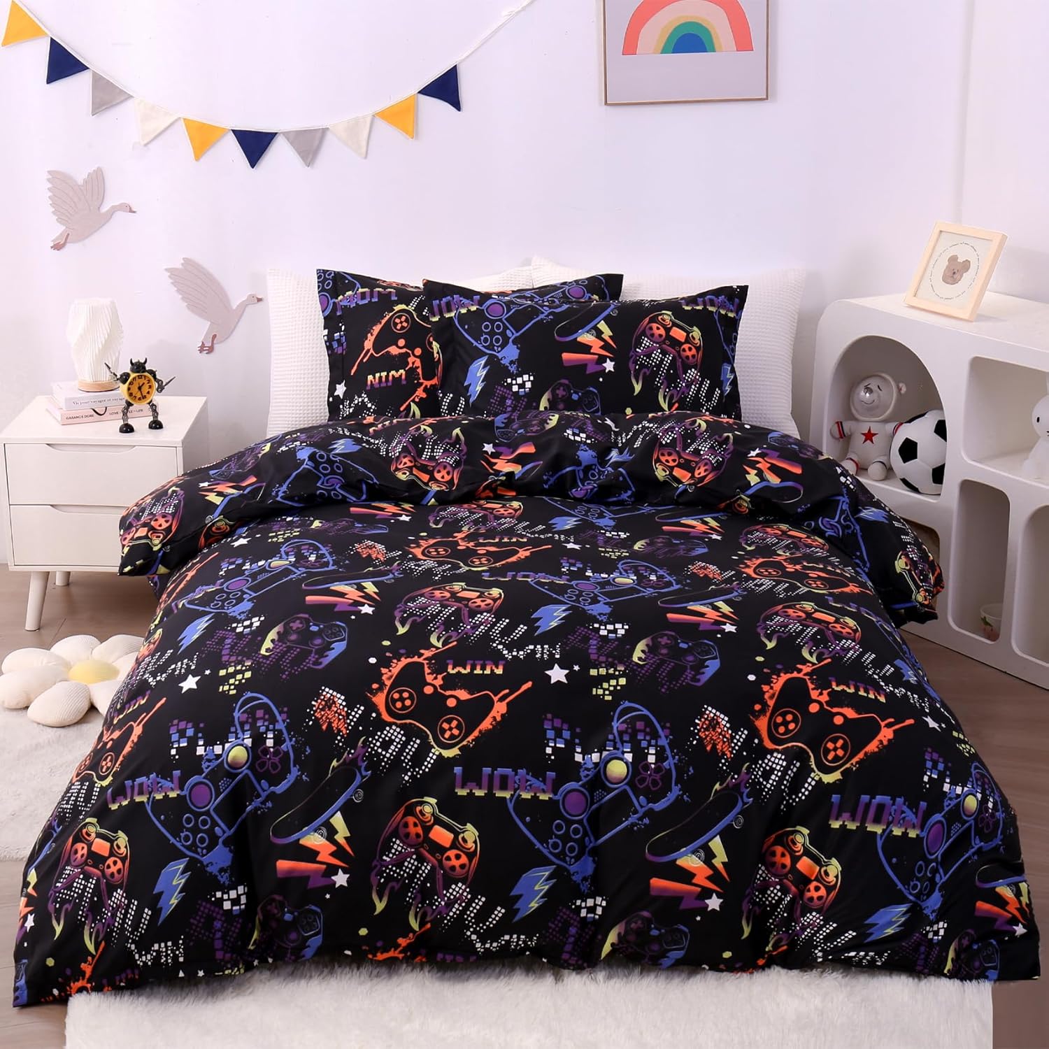 JSD Black Gamer Kids Duvet Cover Set Twin Size