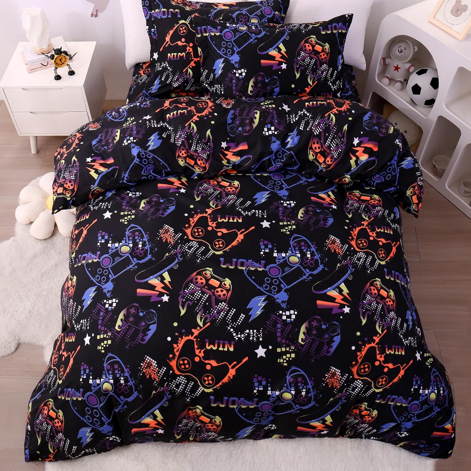 JSD Black Gamer Kids Duvet Cover Set Twin Size