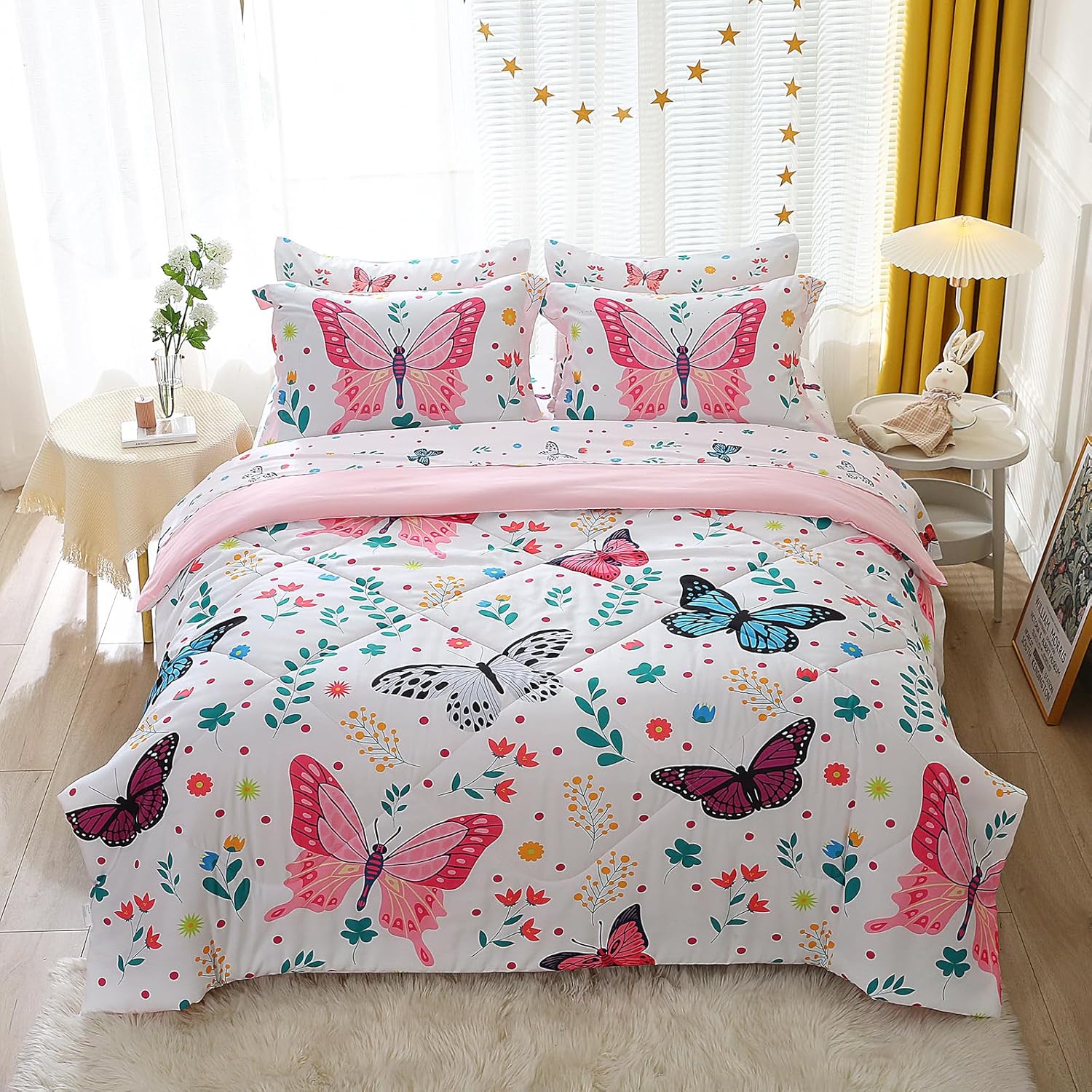 Girls Butterfly Comforter Set 7 Piece Full Size