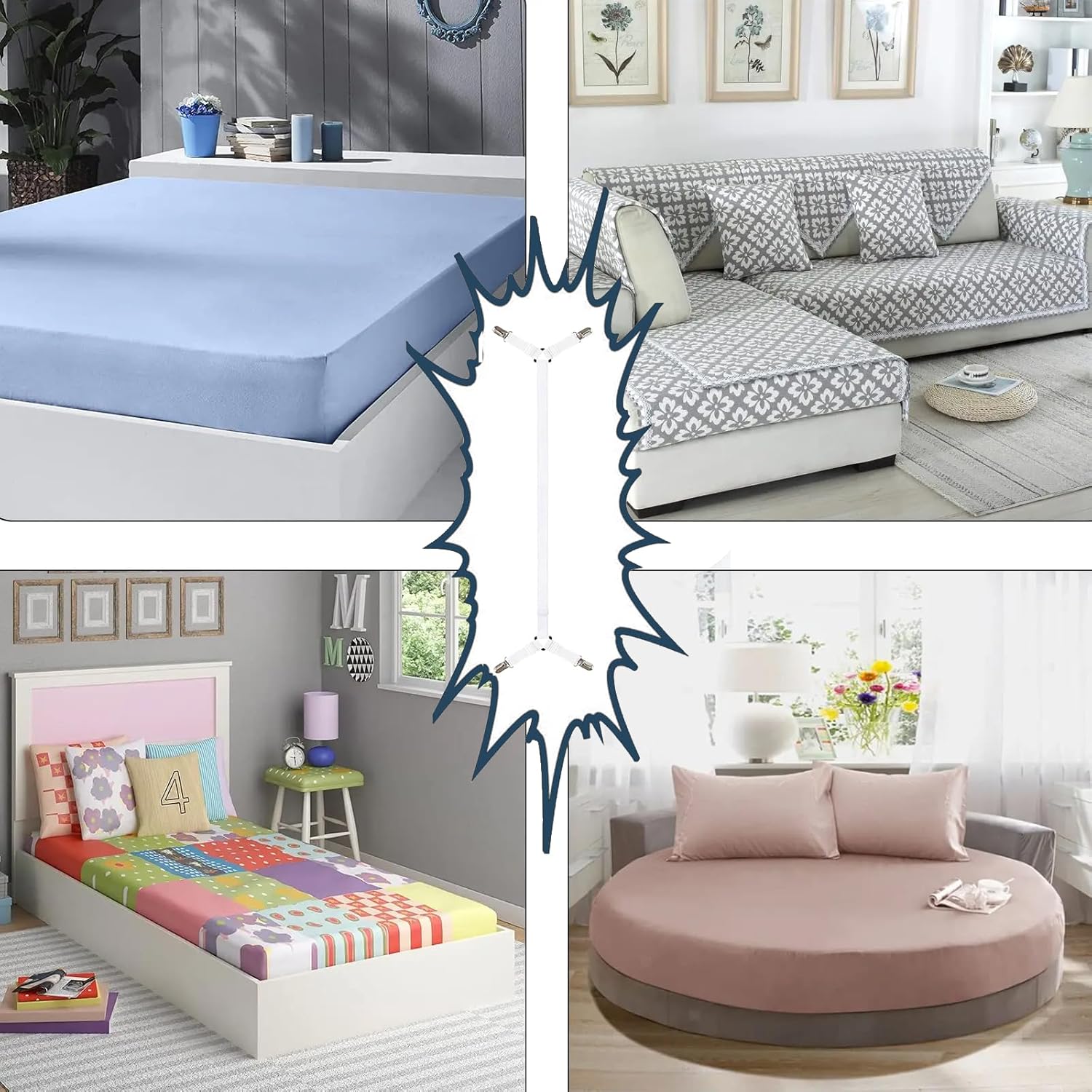 Consss Bed Sheet Straps 2PCS White Adjustable Durable