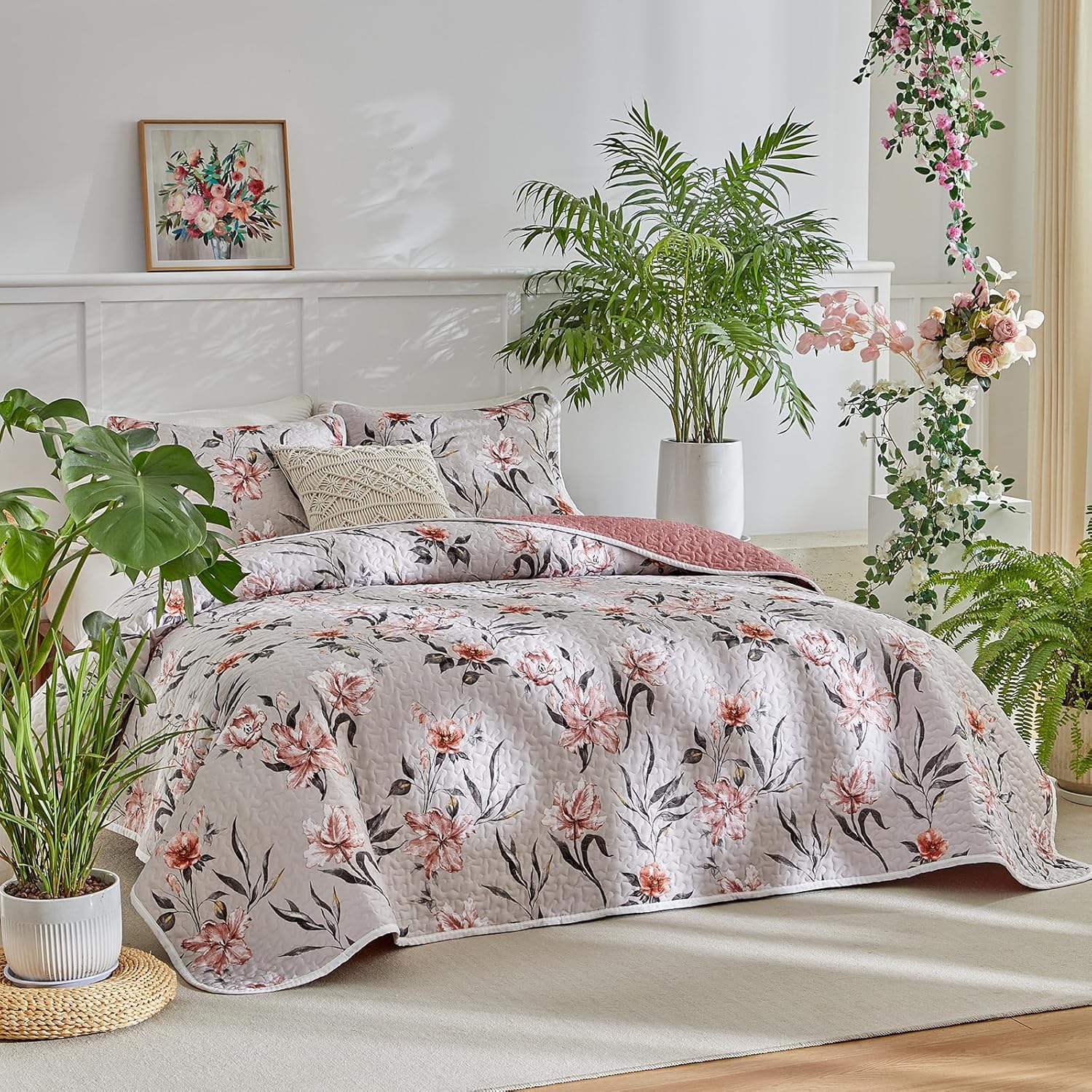Shxime Floral Quilt Set 3 Pieces Queen Size