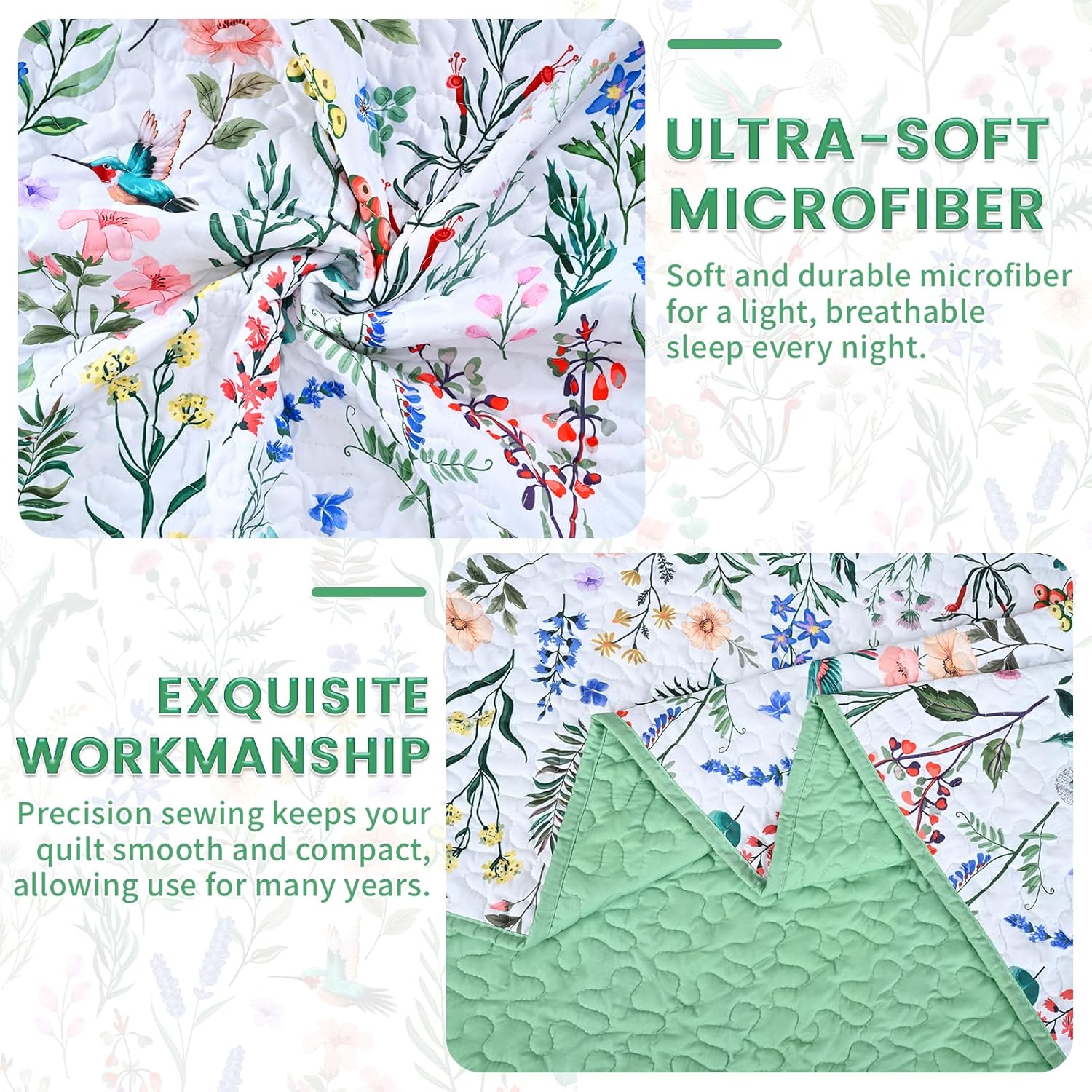 Invoibler Floral Reversible Queen Quilt Set