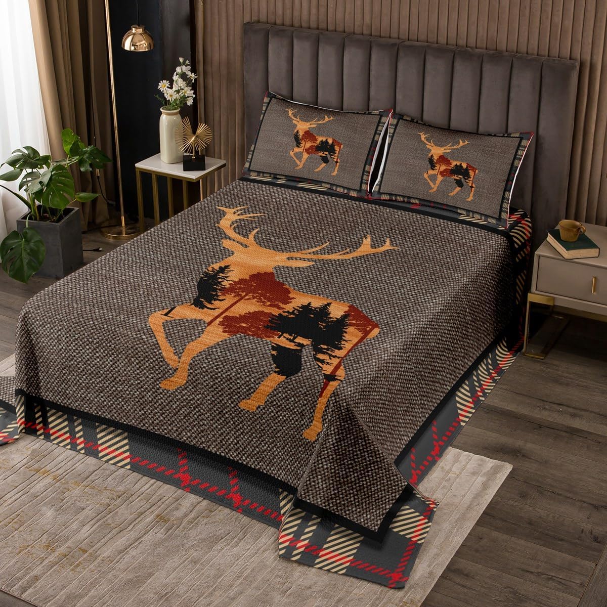 Erosebridal Elk Deer Quilt Set Twin - Nature Print Bedspread with Pillowcase