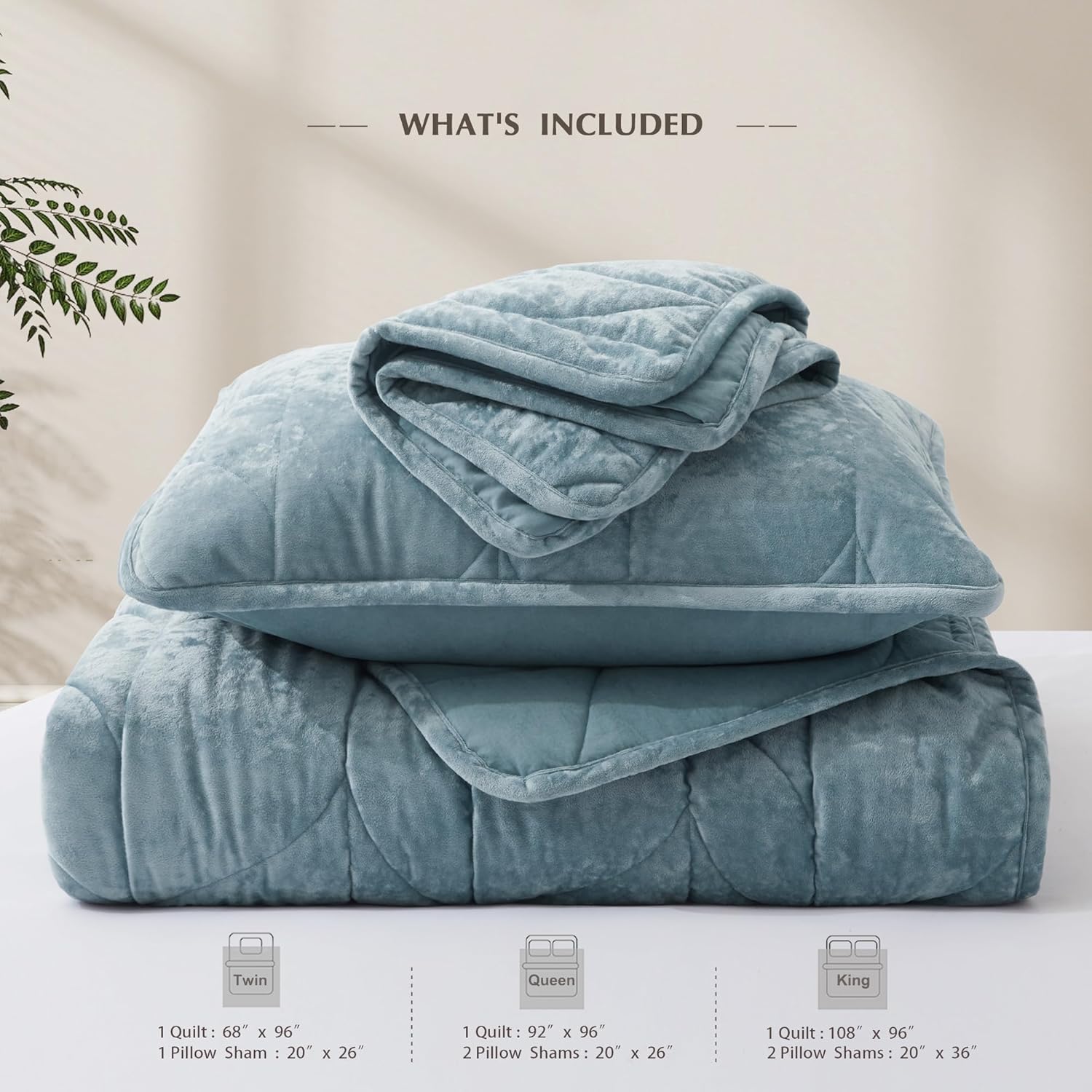 Oli Anderson Velvet Quilt Set Queen Size - Ash Blue 3PCS