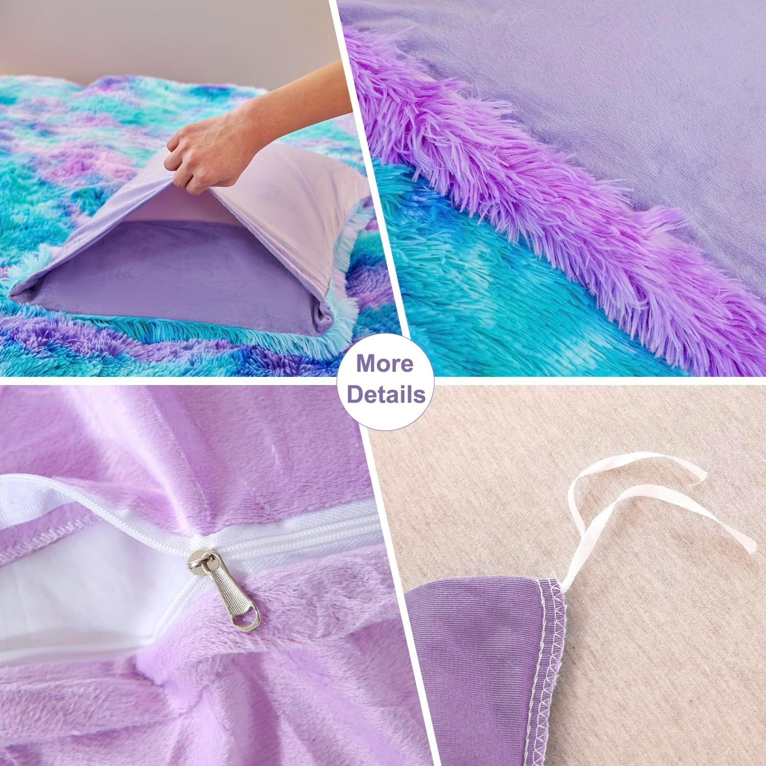 SUCSES Fluffy Twin Bedding Set 3Pcs Tie Dye Faux Fur Duvet Cover