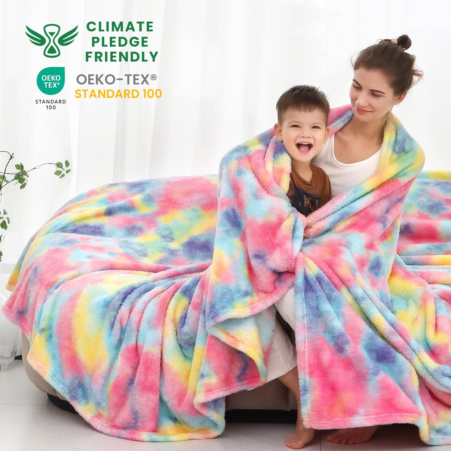 Obinsm Rainbow Fuzzy Throw Blanket for Couch and Bed