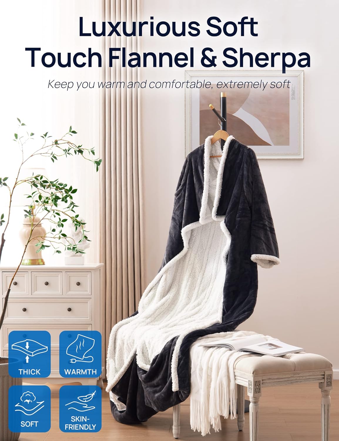 Westinghouse Heated Snuggle Throw Blanket with Sleeves and Foot Pocket 1