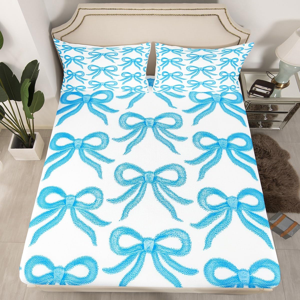 Erosebridal Girls Bow Sheet Set Blue Fantasy Full Size