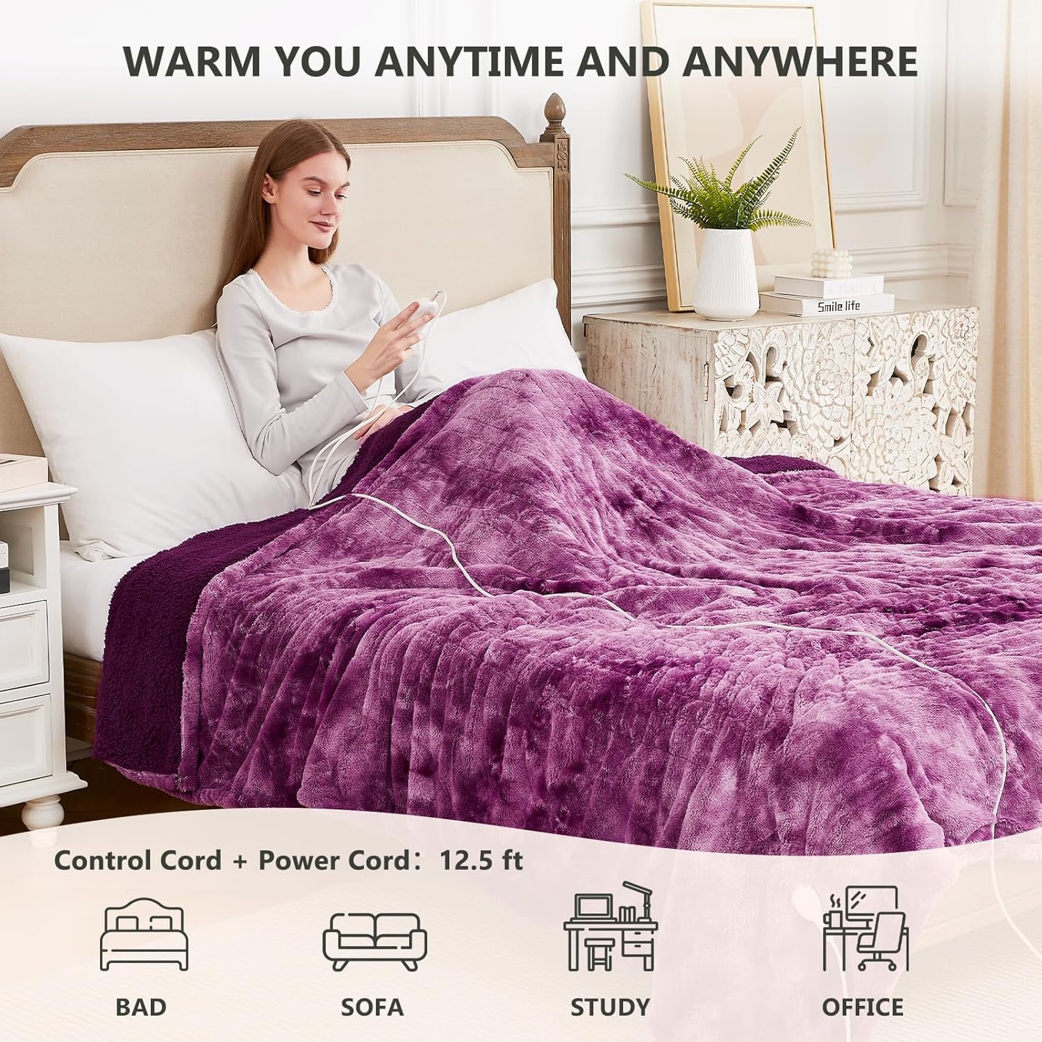 Homemate Heated Throw Blanket - 50x60 Electric Blanket with 10 Heat Levels