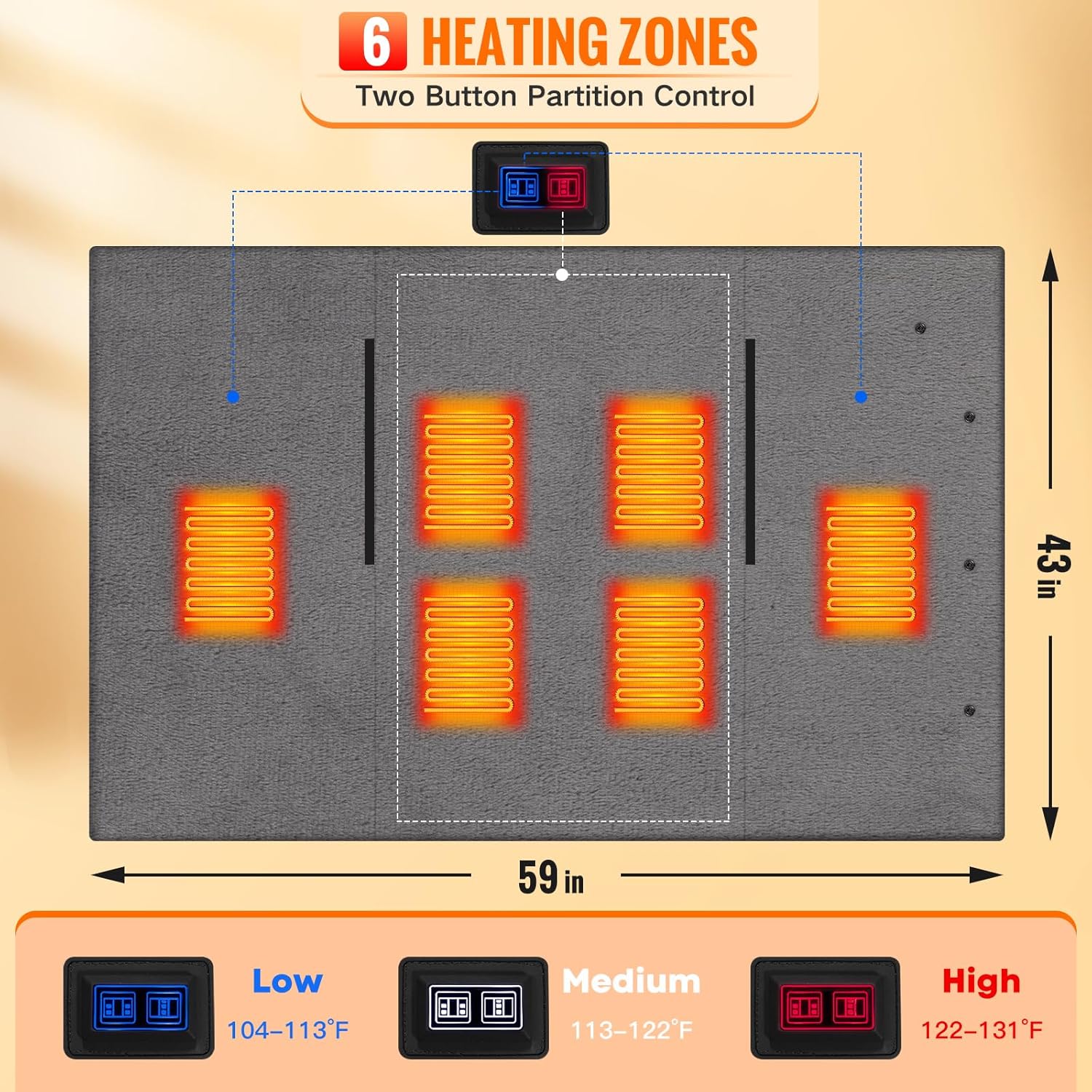 Diweez Cordless Heated Blanket with 3 Heat Levels