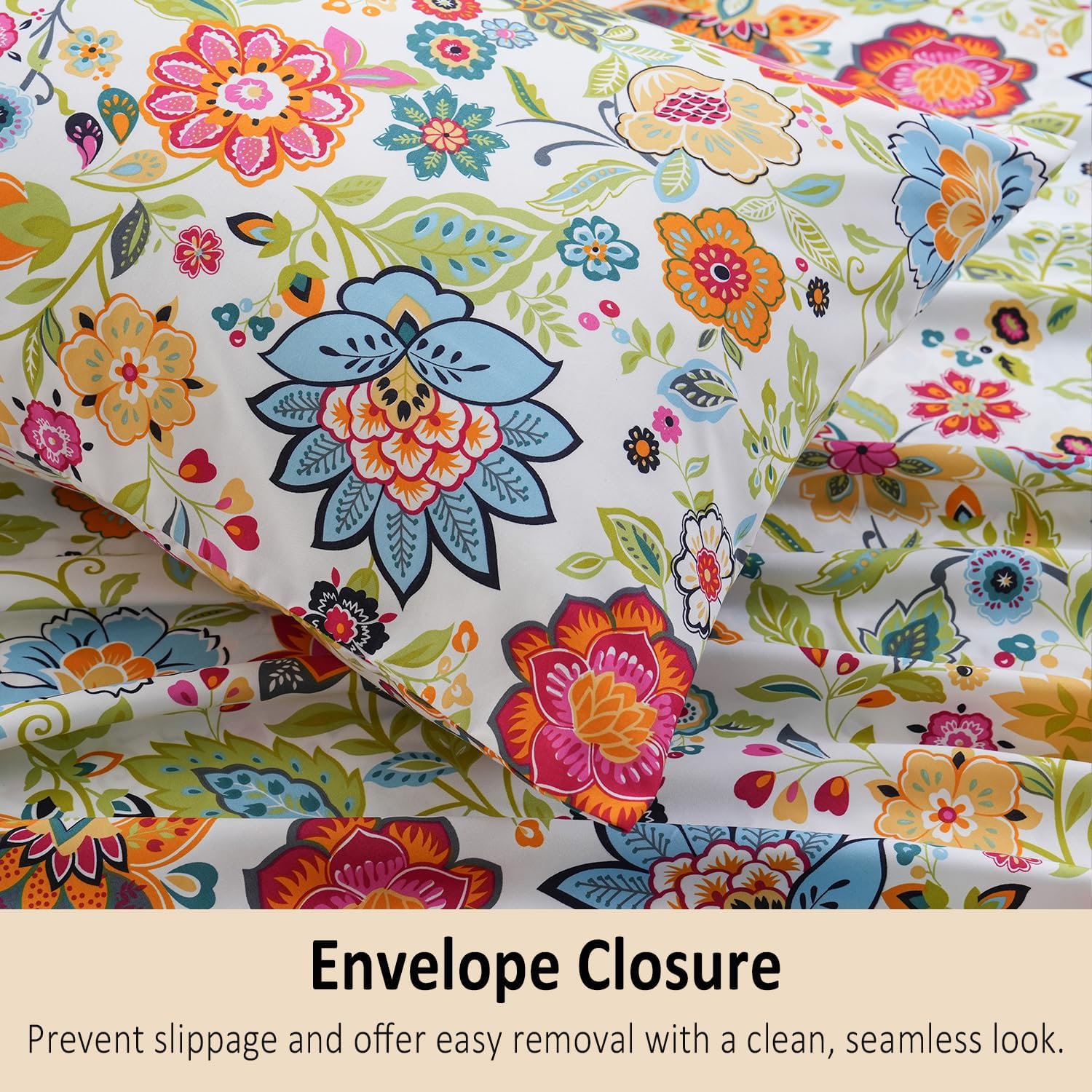 MEISHANG Queen Sheet Set - Floral Deep Pocket Ultra Soft Microfiber