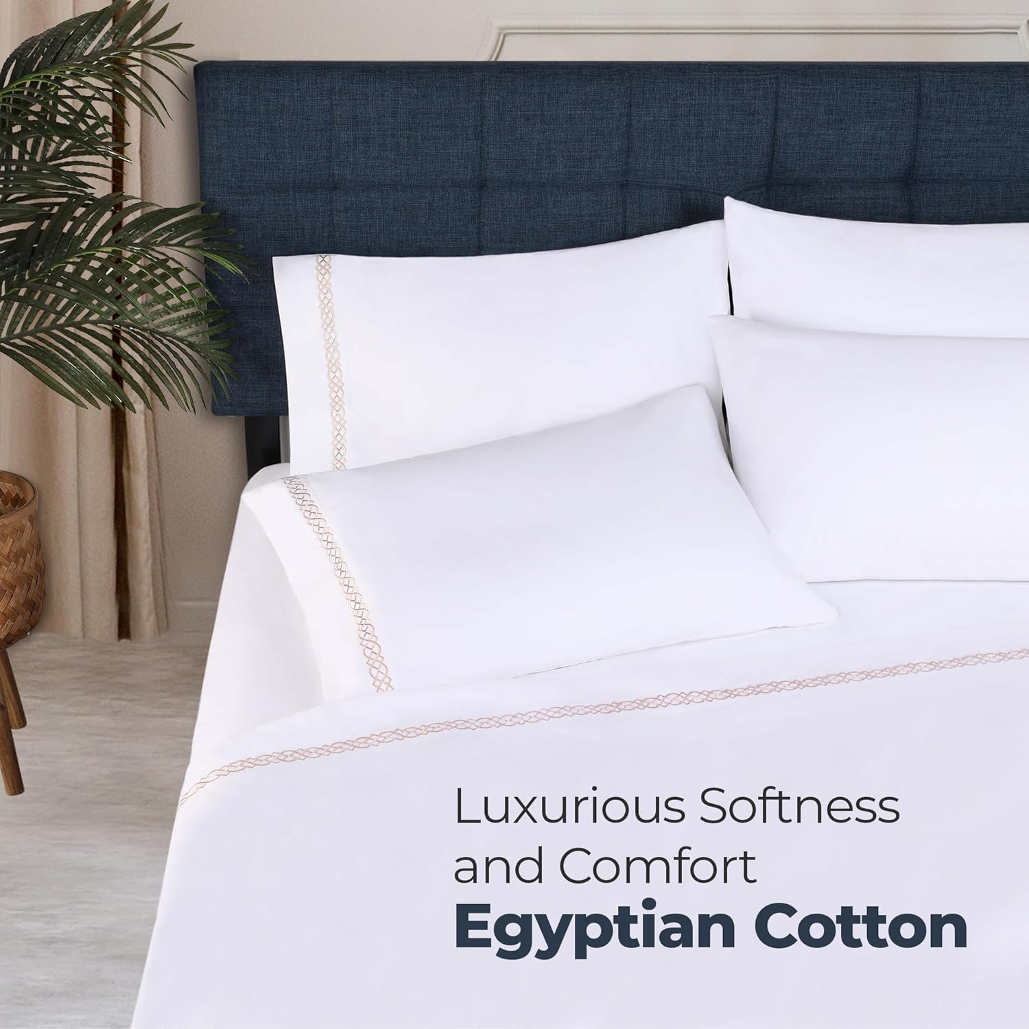 BLUENILEMILLS Egyptian Cotton Embroidered Pillowcase Set 2 Pack