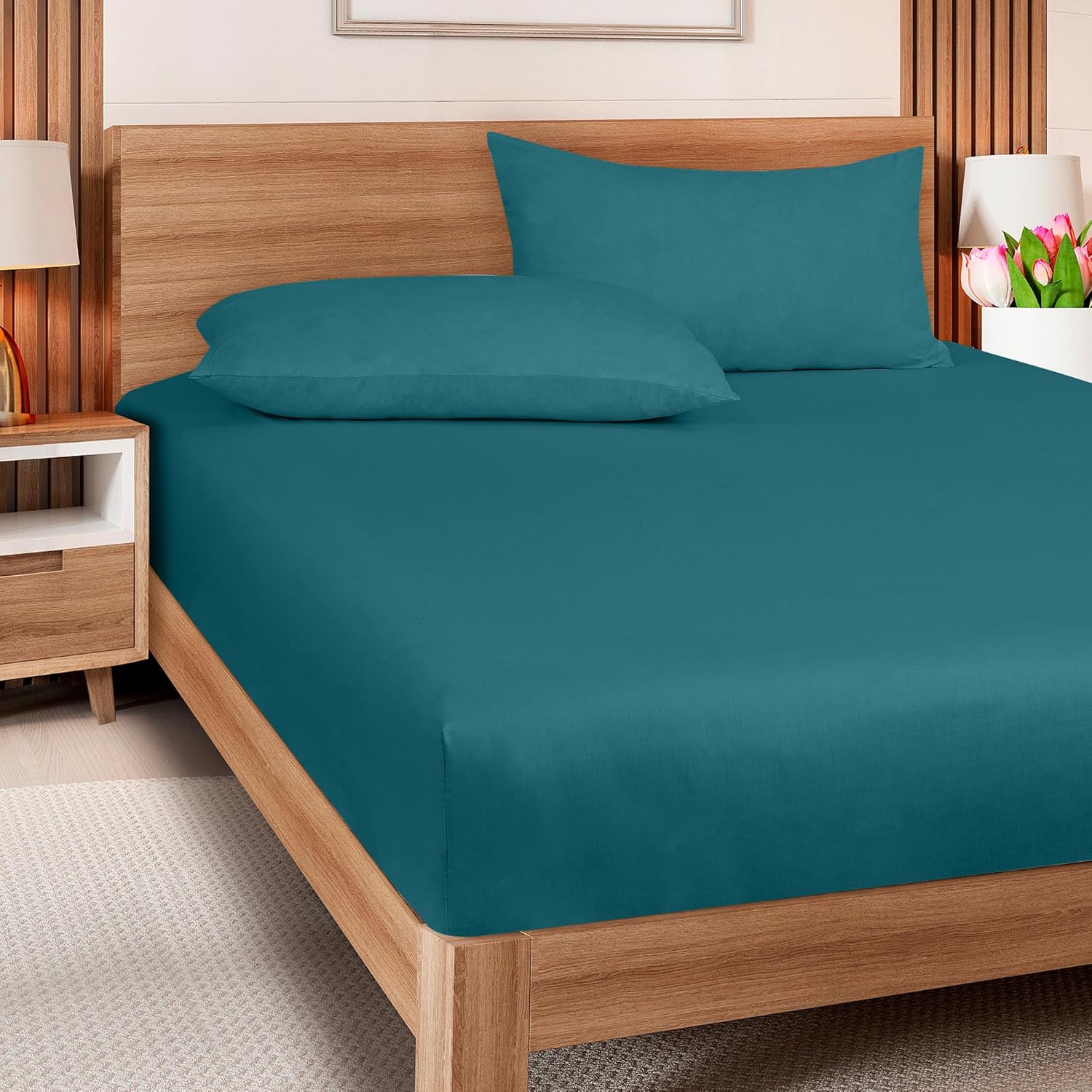 ROYALE LINENS 300 Thread Count King Fitted Sheet - Super Soft Deep Pocket Teal