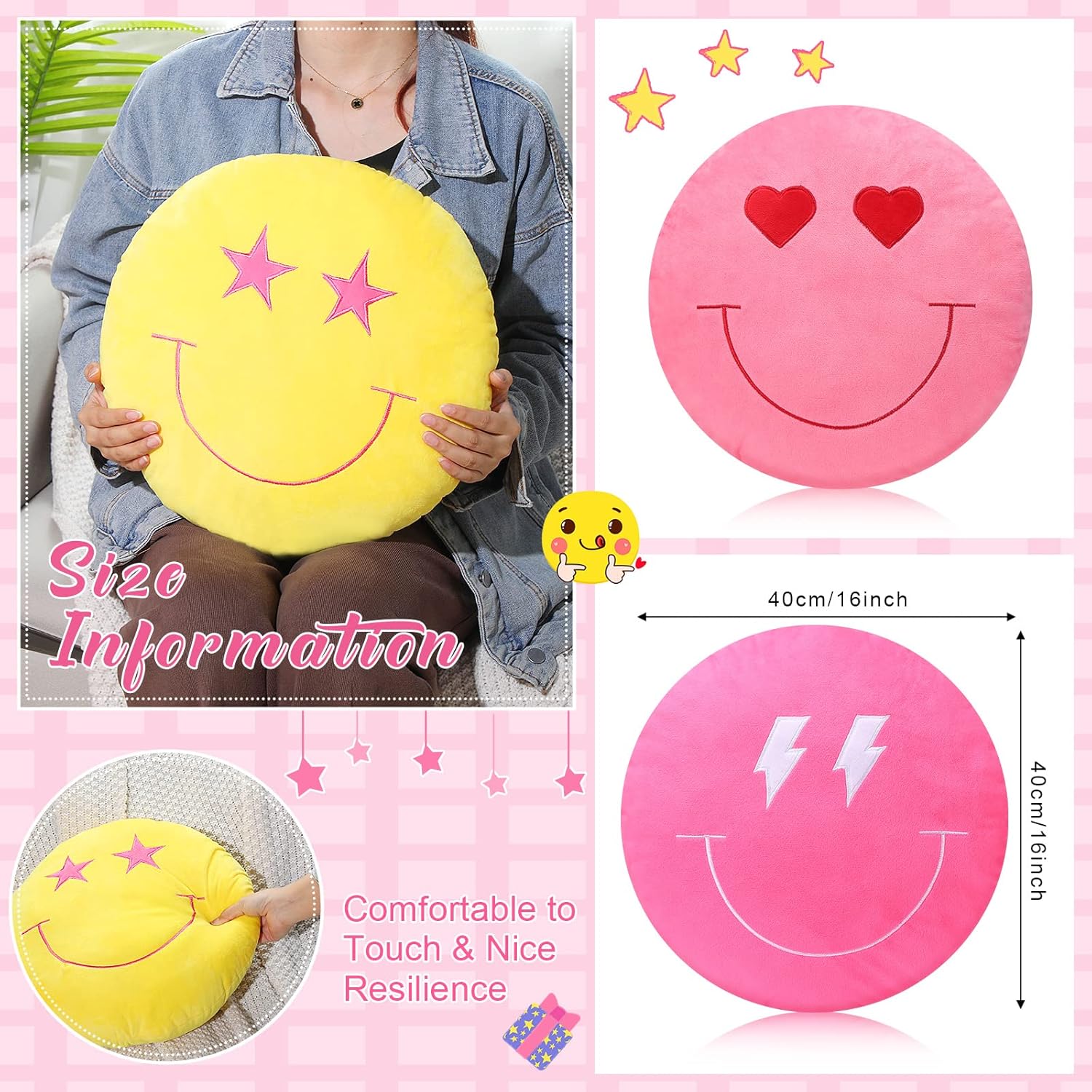 3 Pcs 16 Inch Emoticon Cushion Plush Pillow with Embroidery