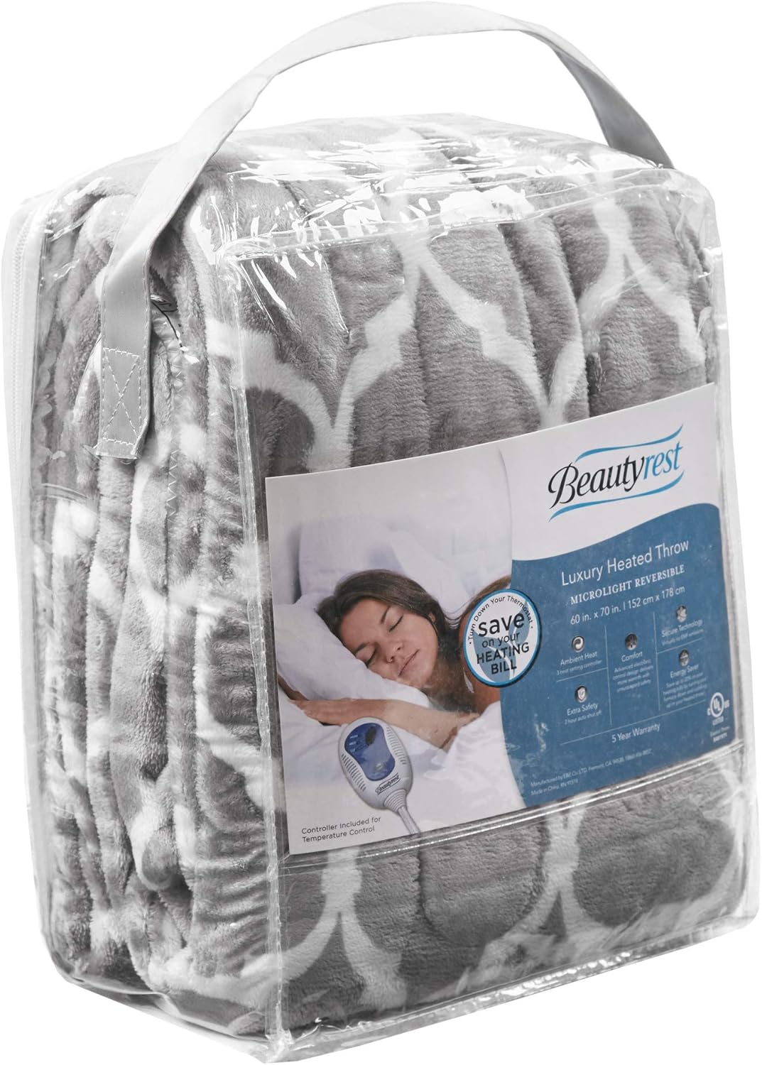 Beautyrest Ogee Printed Plush Electric Throw Blanket